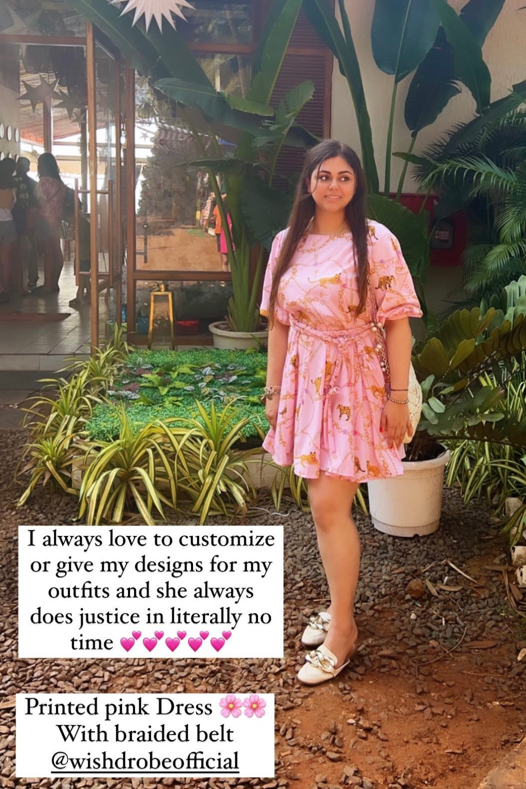 Printed Dress With Braided Belt - Earthy Pink