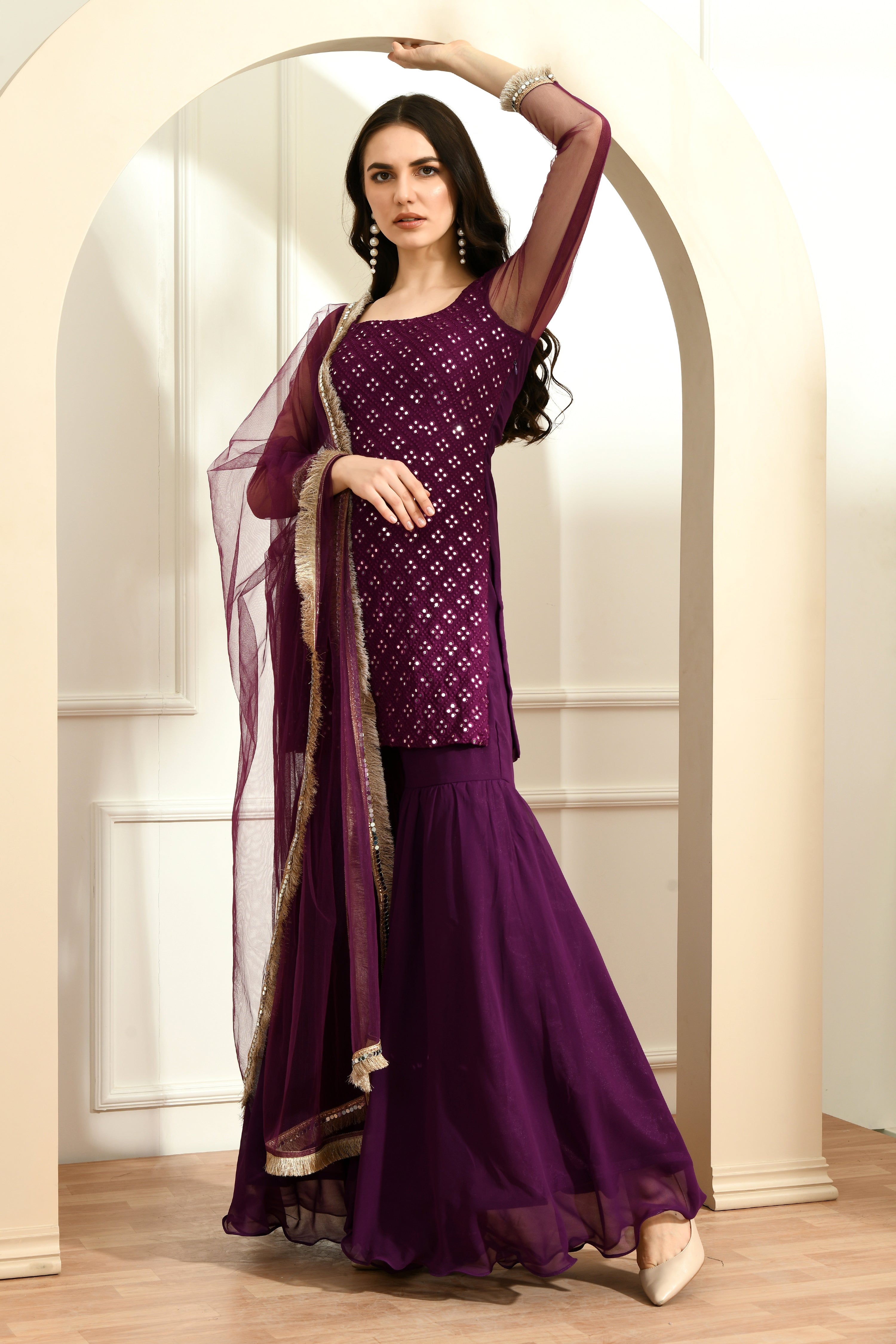 Mirror Work 3-piece suit set: Wine