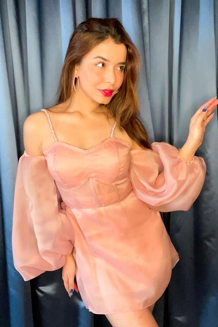 Classic Organza Corset A-line Dress - Earthy Pink