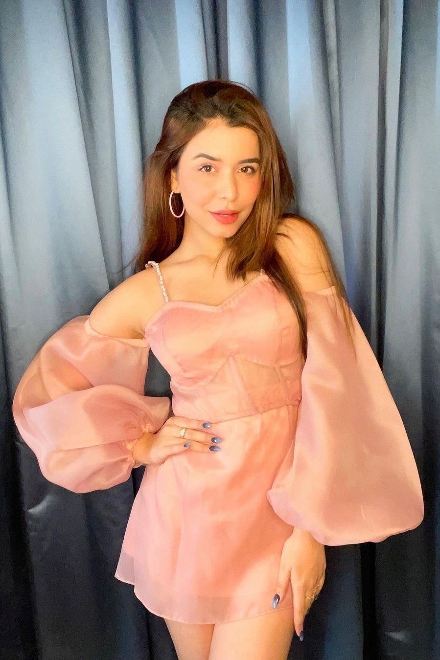 CHITRANSHI DHYANI in Classic Organza Corset A-line Dress - Earthy Pink