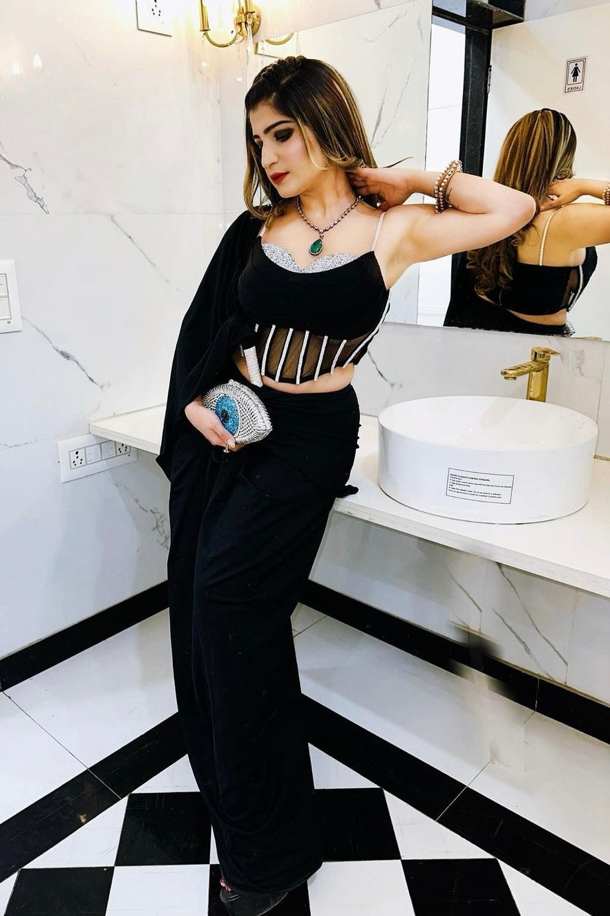 Corset Concept Draped Saree - Midnight Black