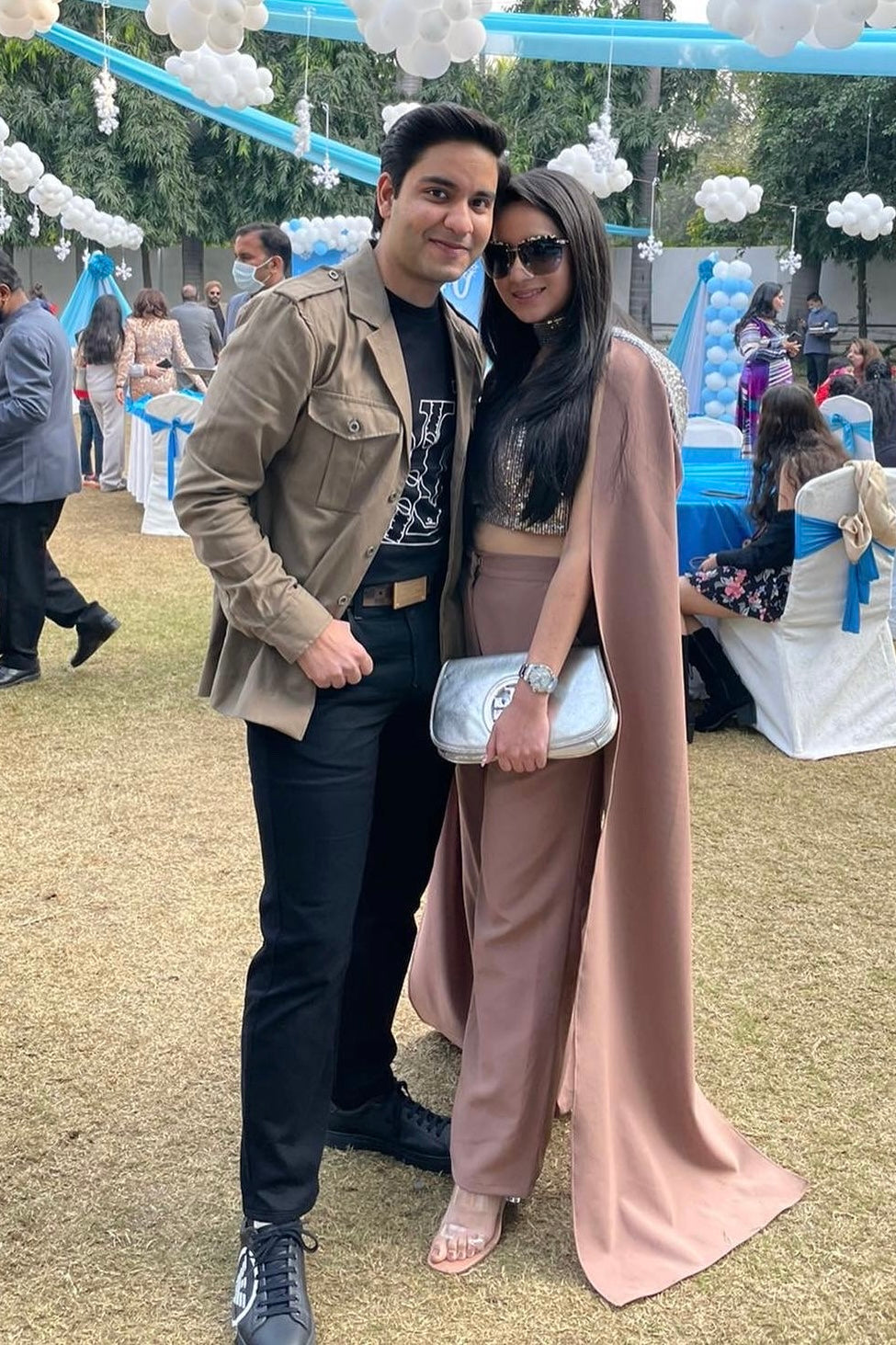 3-Piece Sequined Trail Cape Set - Earthy Brown