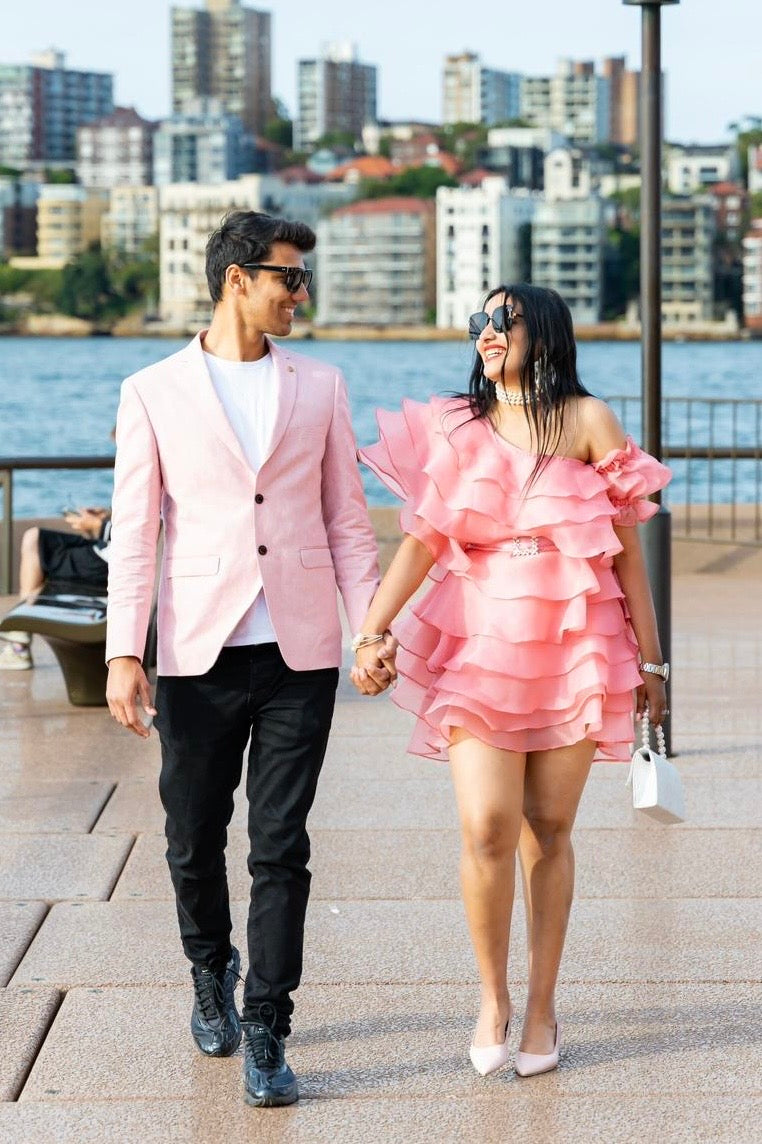 Ruffled Organza Dress & Rhinestone buckled belt - Earthy Pink