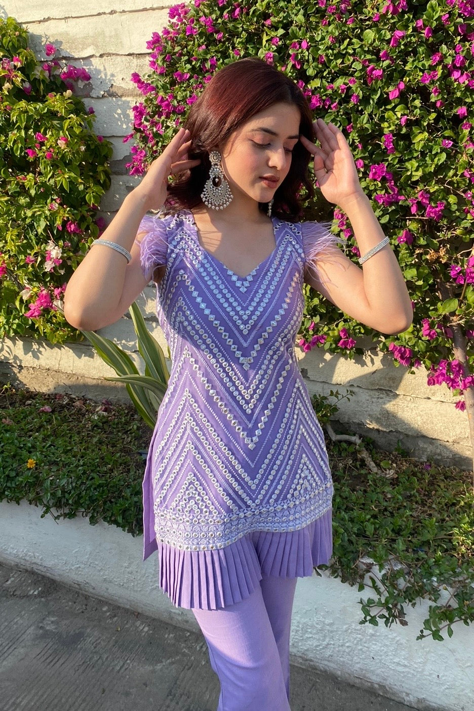 Suit with Fur Detailing - Lavender