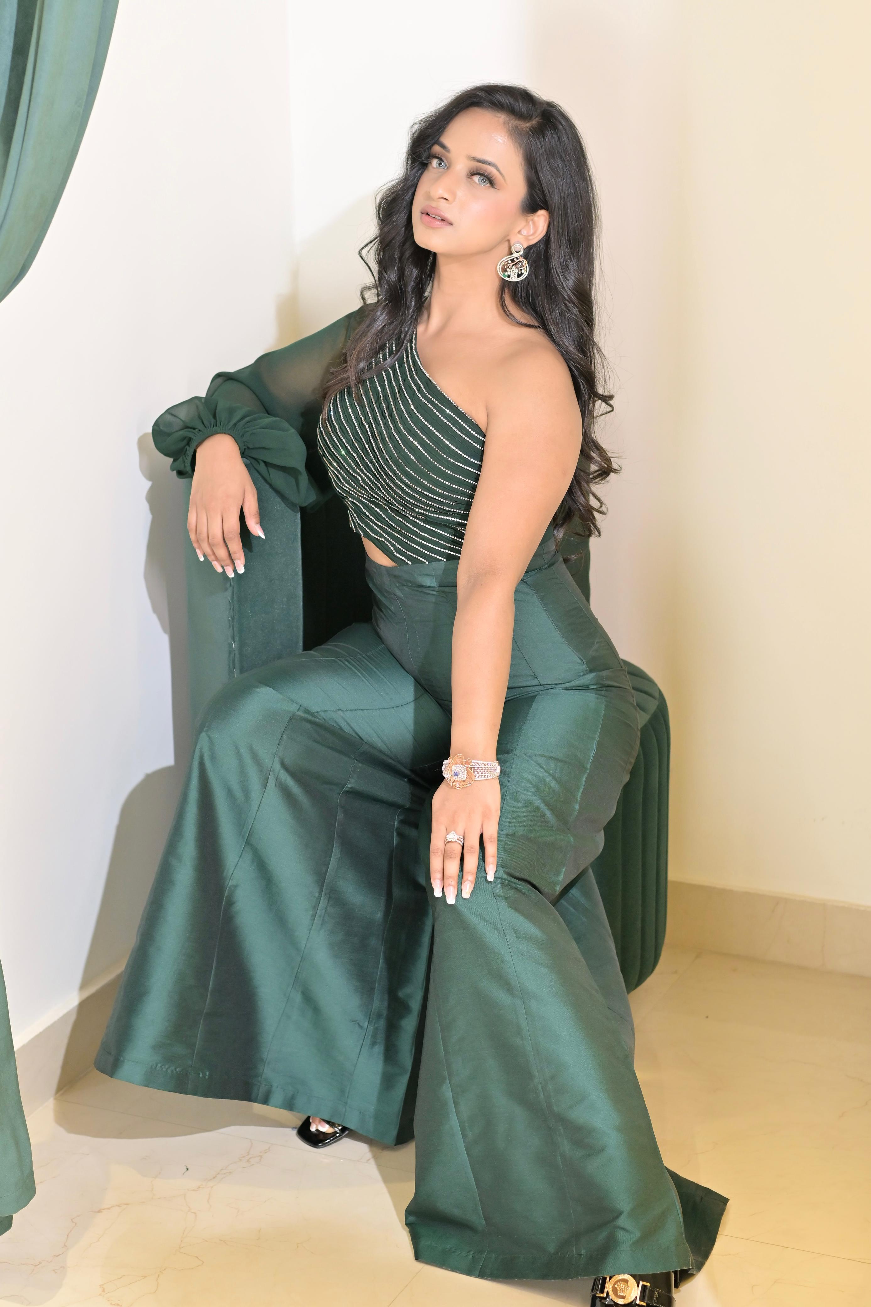 Pleated One-Shoulder Jumpsuit - Signature Green