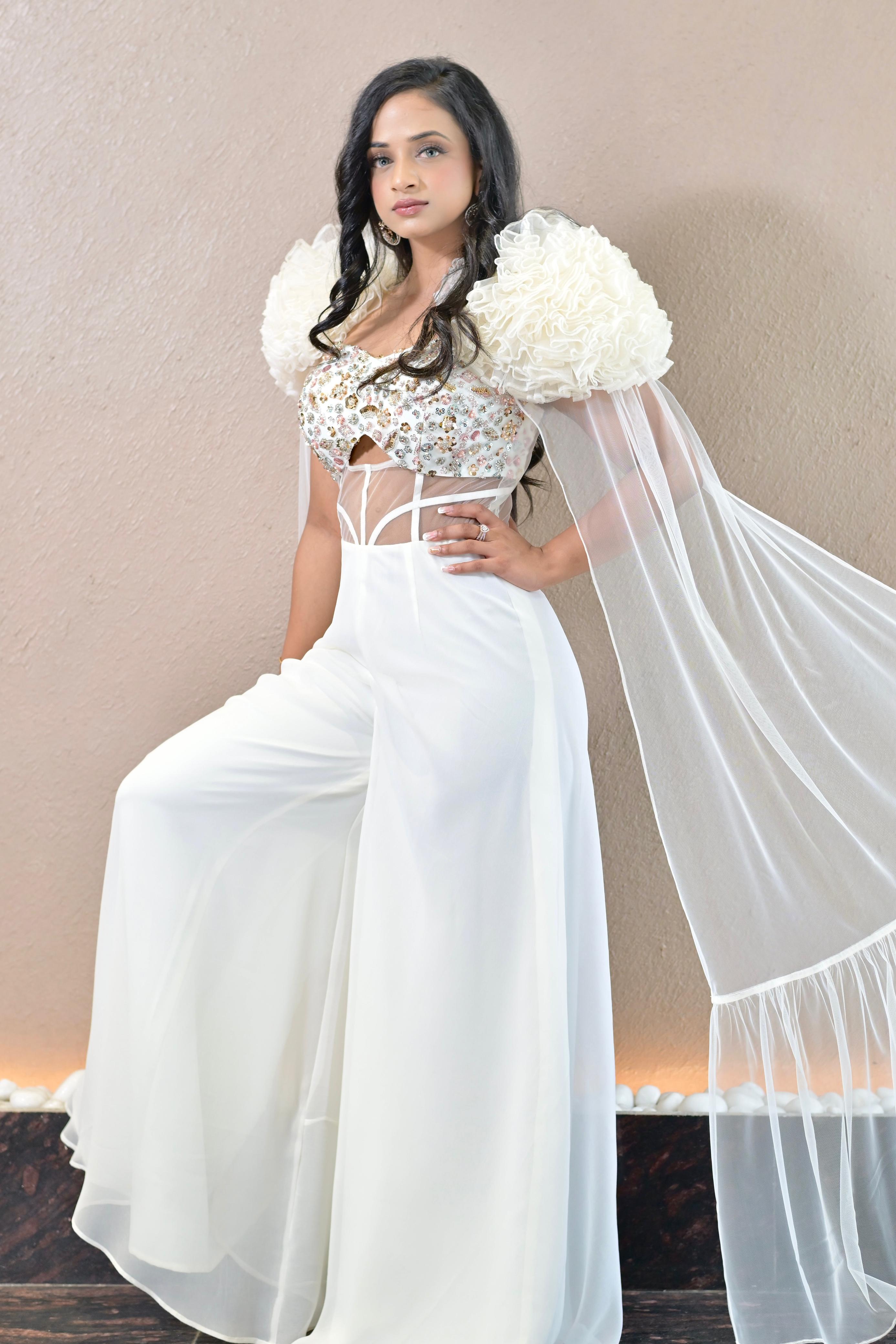 BHAVNA MAYANI in Exaggerated Corset Jumpsuit - Tiffany Ivory