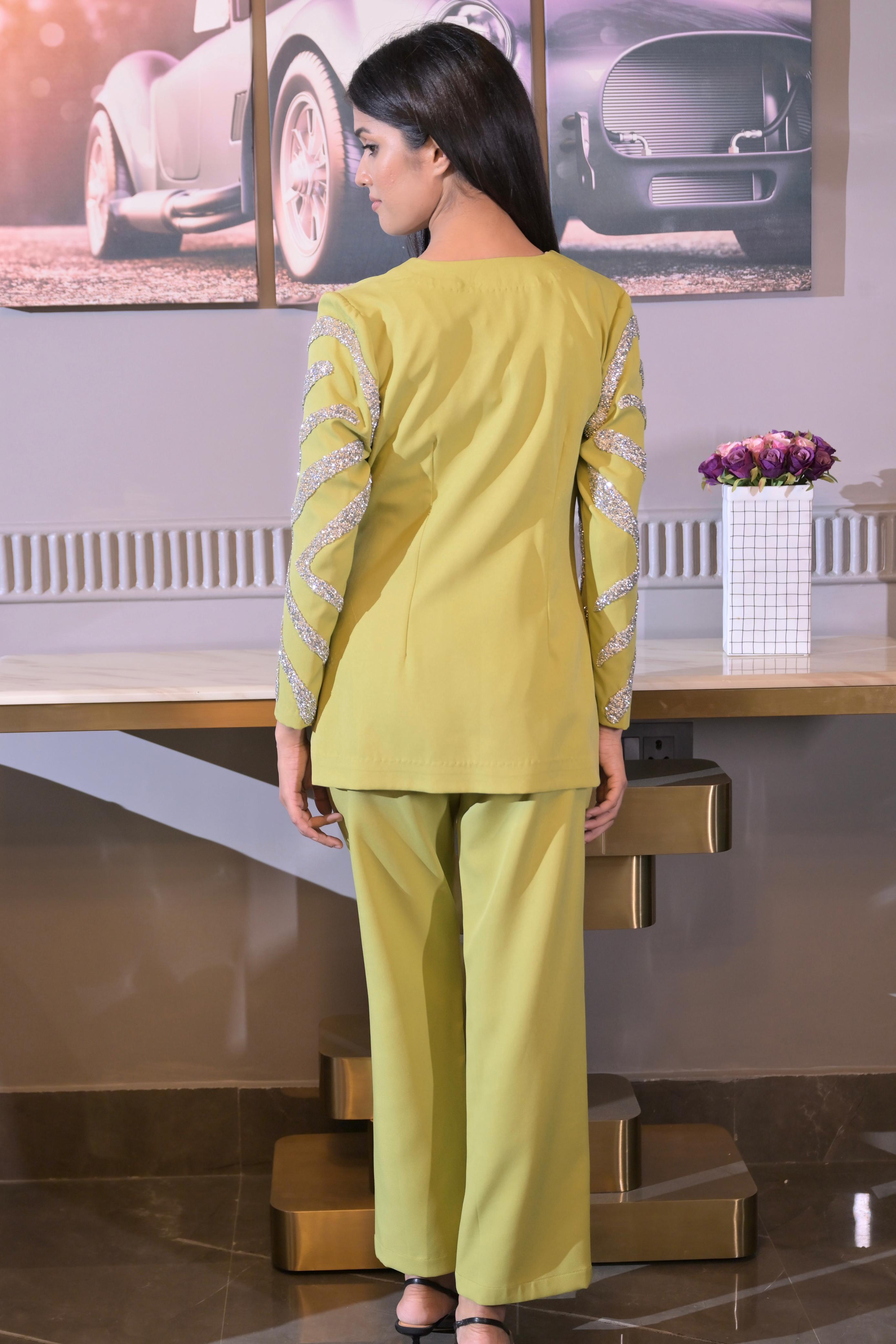 Silver Swarovski Co-Ord Set - Earthy Green