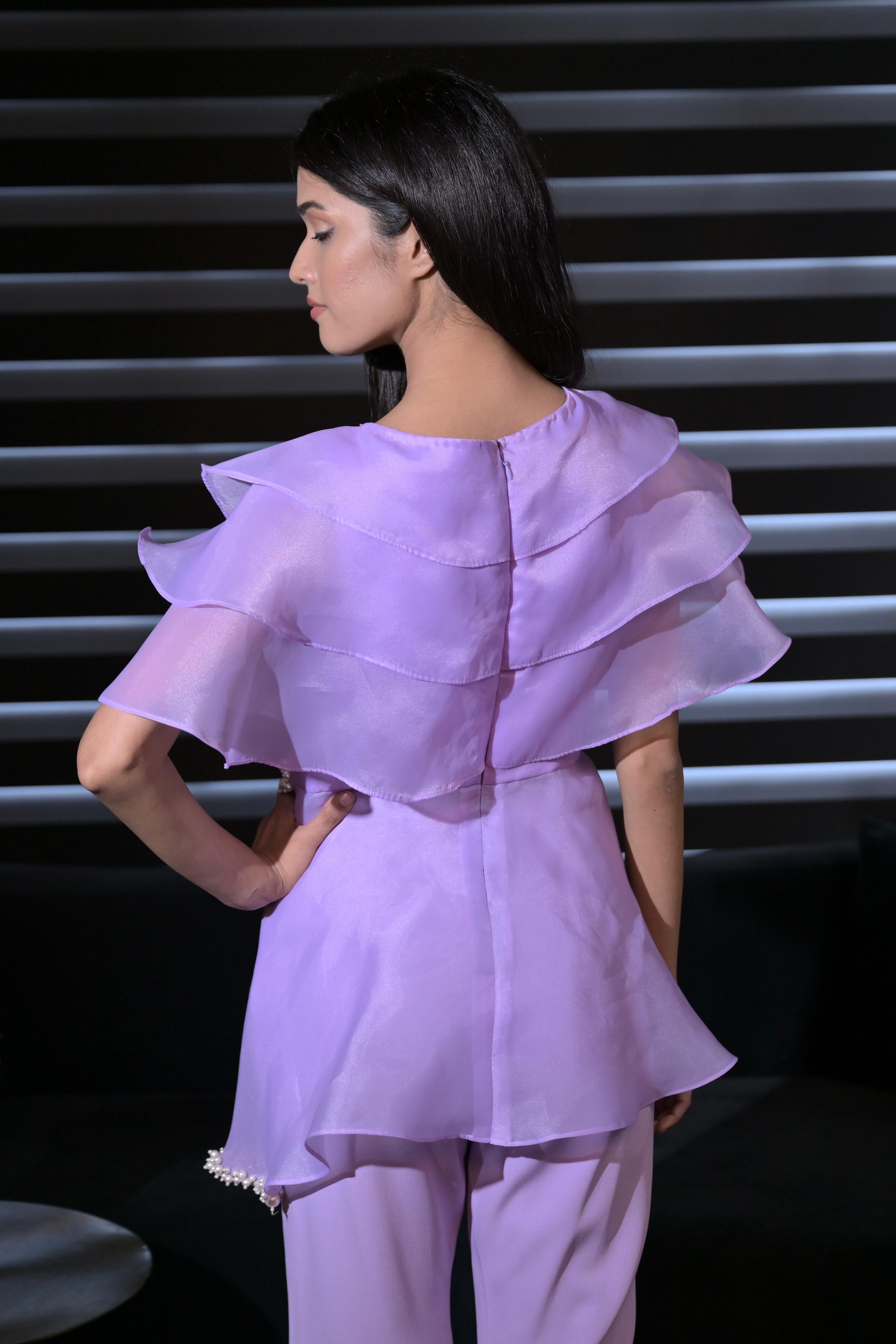 Organza Ruffled Co-Ord Set - Radiant Lavender