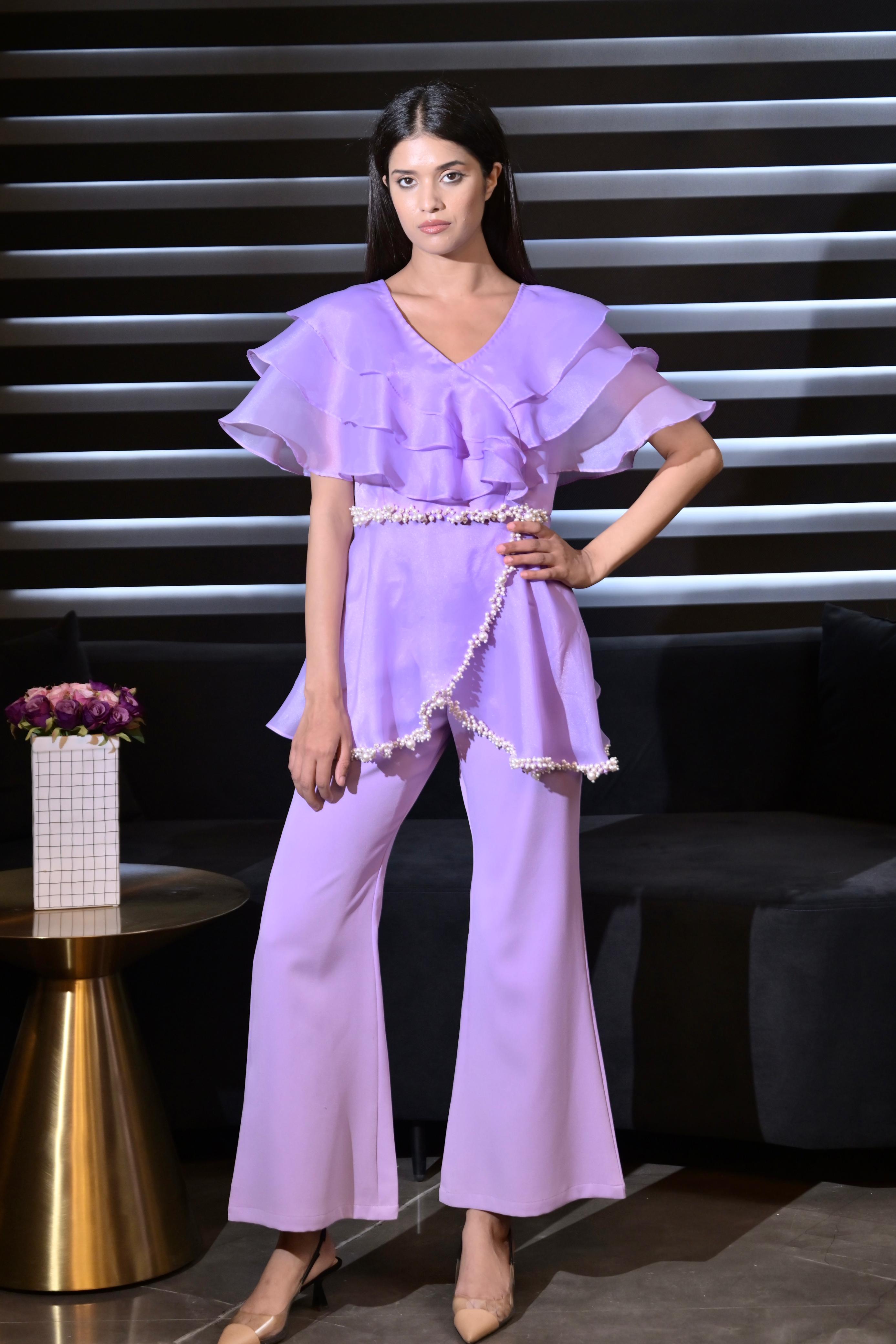 Organza Ruffled Co-Ord Set - Radiant Lavender