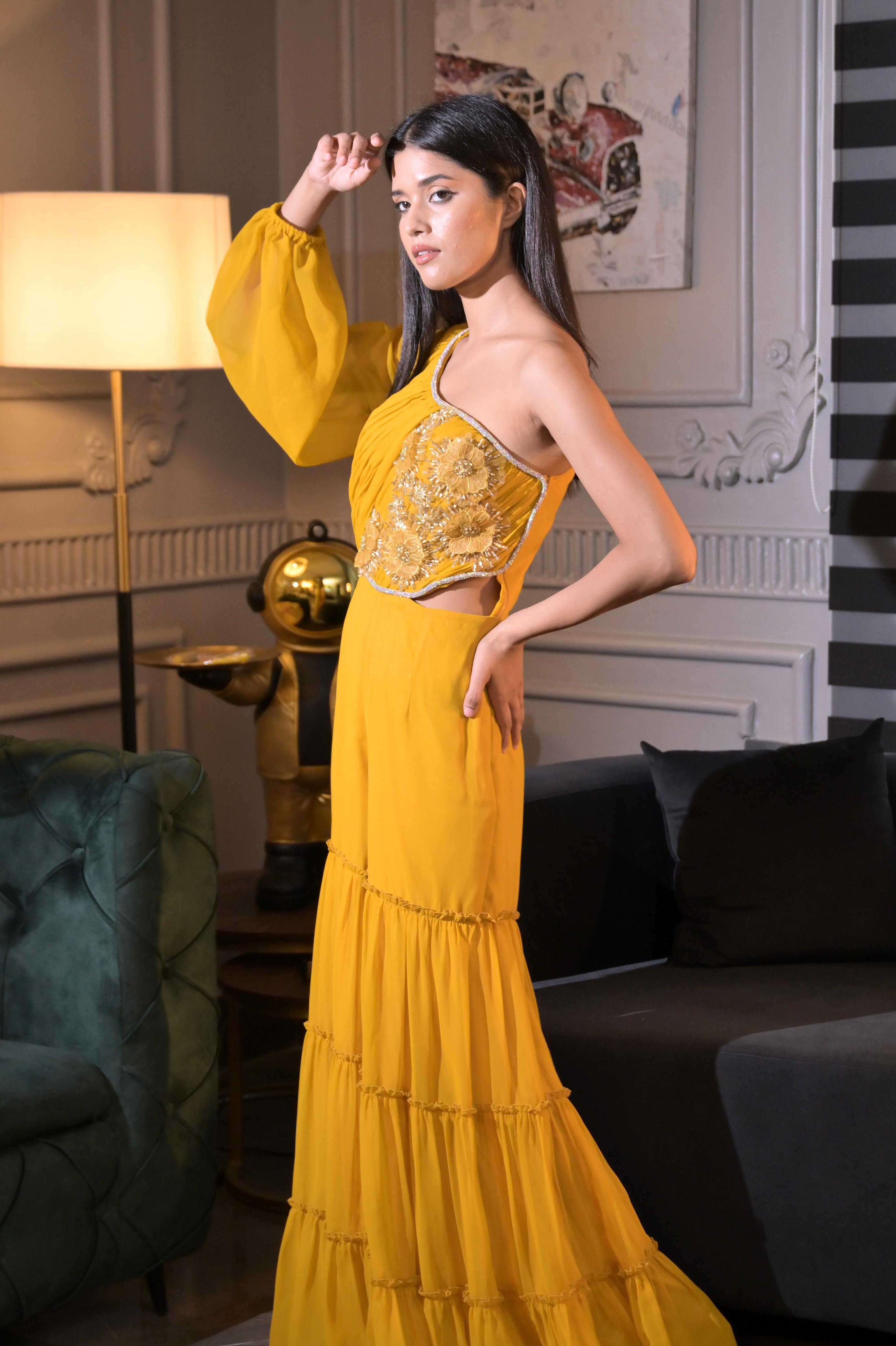 One-Shoulder Jumpsuit - Honey Mustard