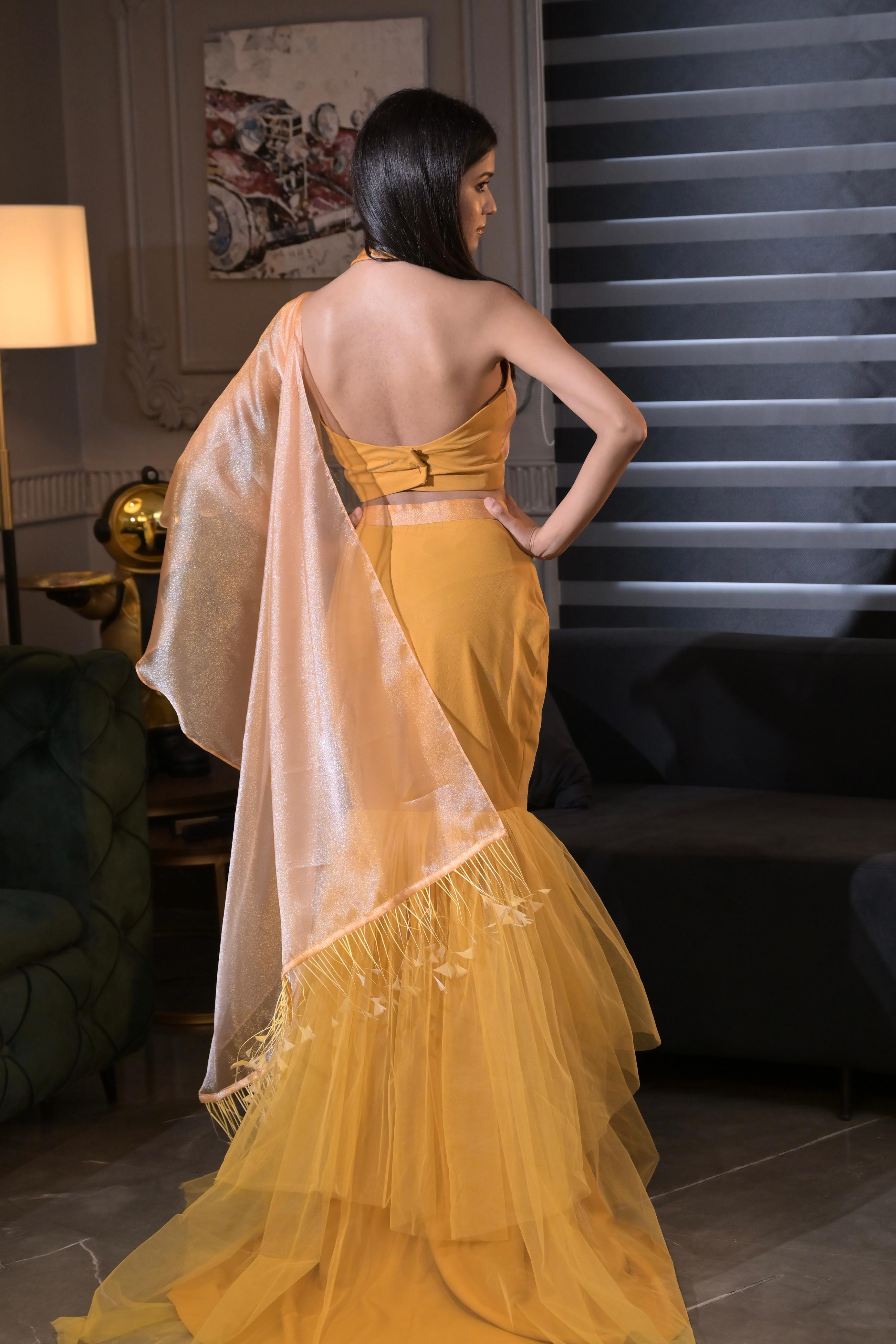 Fish Cut Lehenga Set- Caramel Gold