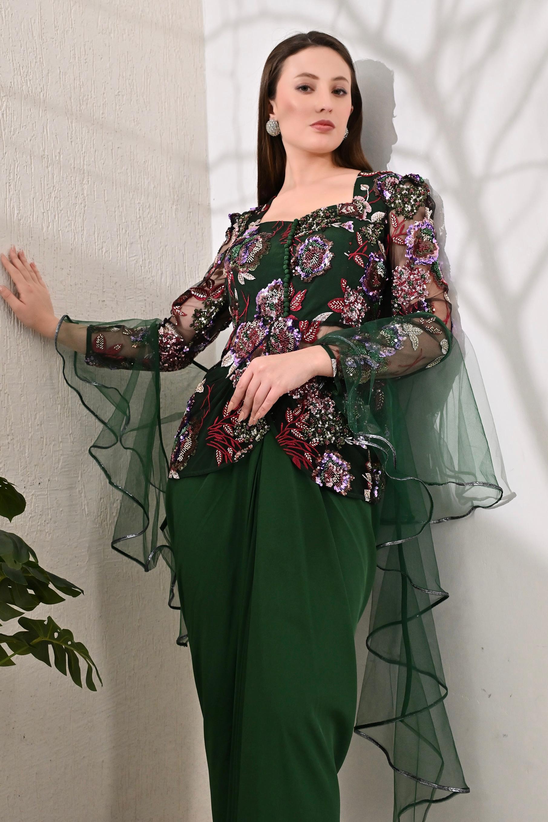 Embellished 3-Piece Indo Western Set - Signature Green