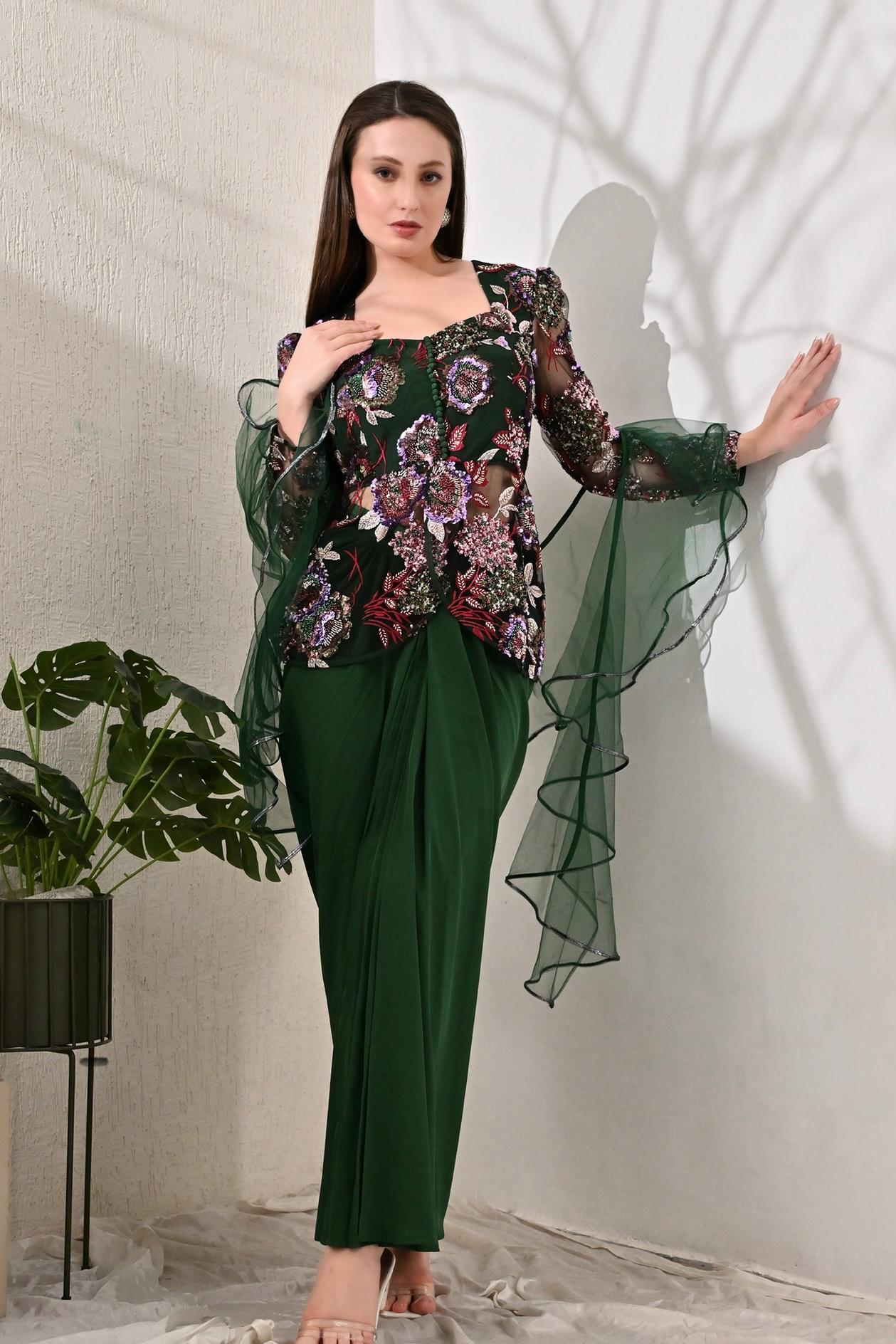 Embellished 3-Piece Indo Western Set - Signature Green