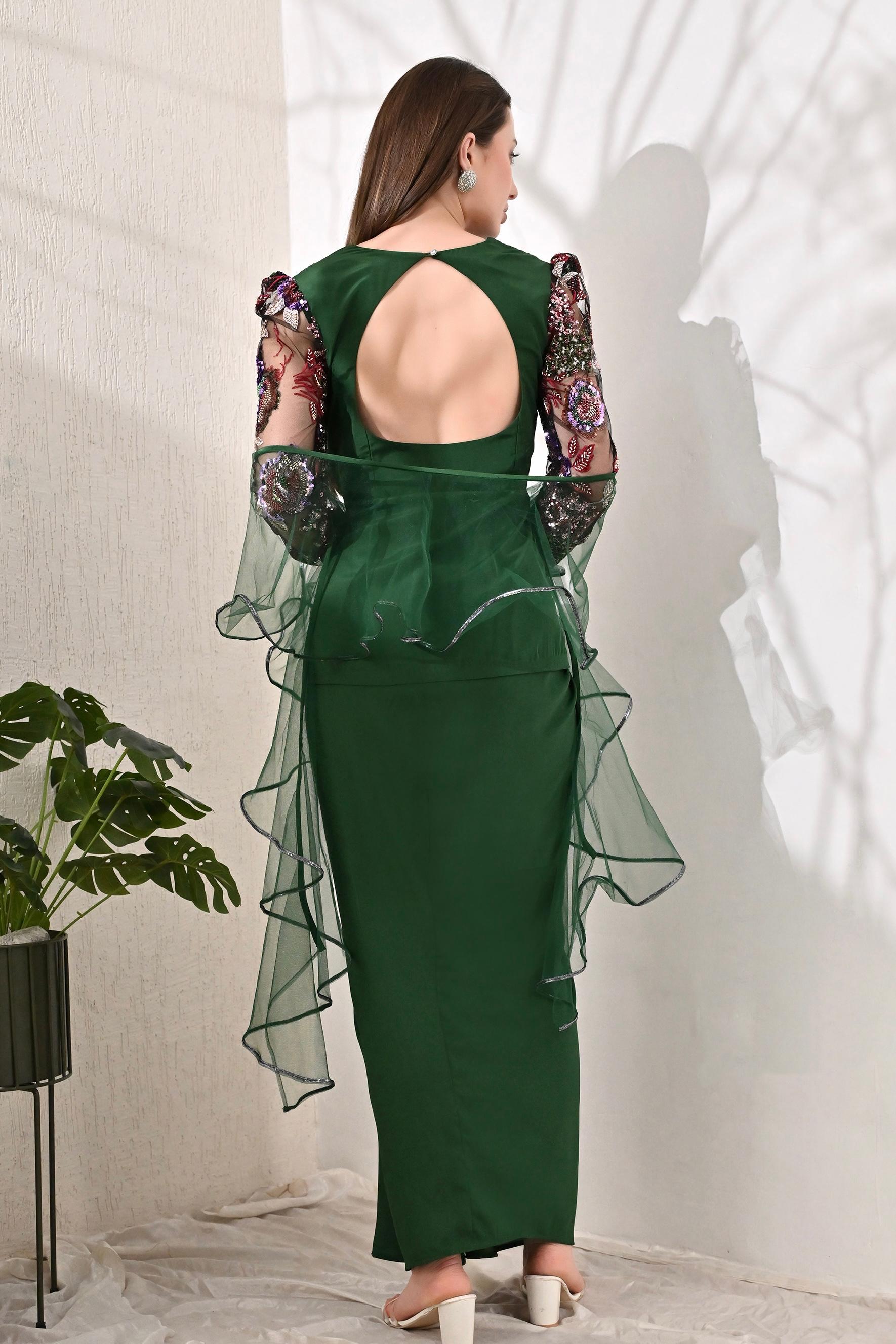 Embellished 3-Piece Indo Western Set - Signature Green