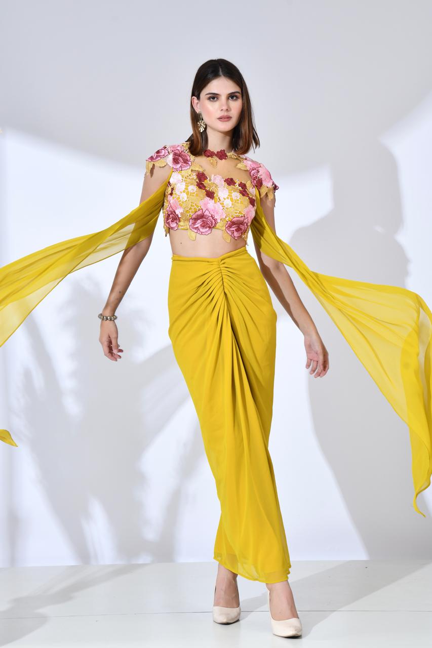 Flora Indo Western Set - Mango Sorbet