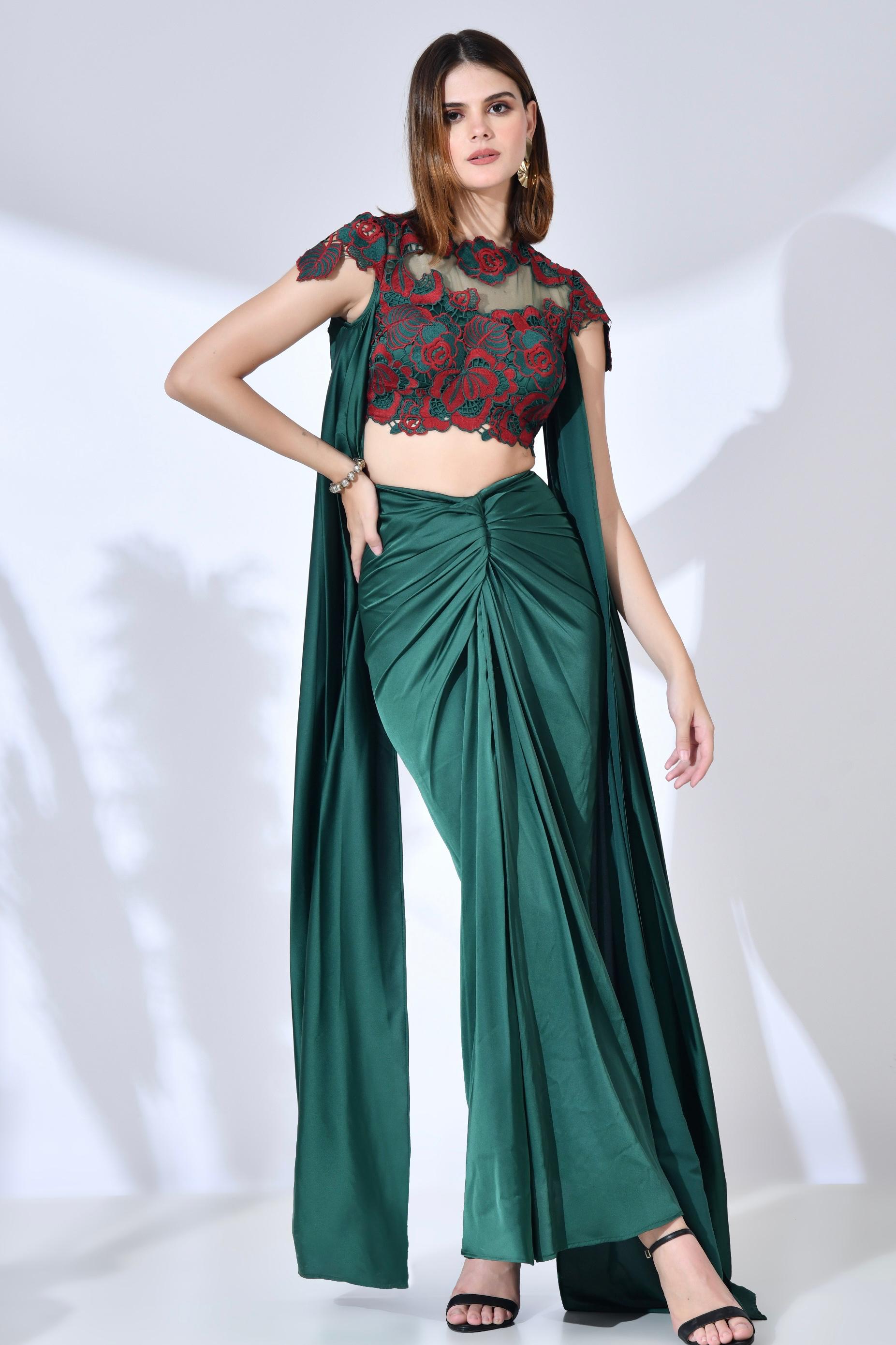 Flora Indo Western Set - Emerald Green
