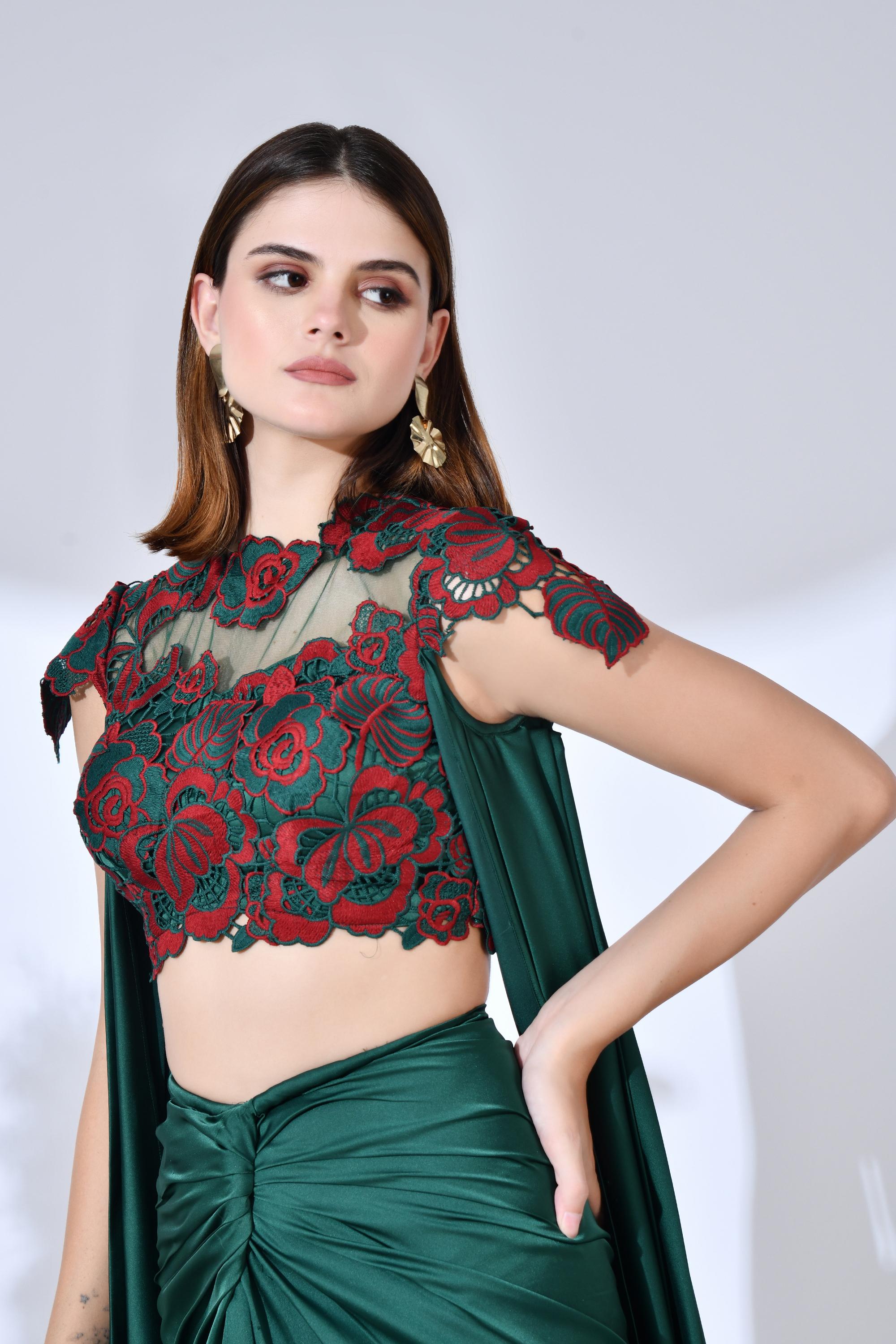 Flora Indo Western Set - Emerald Green