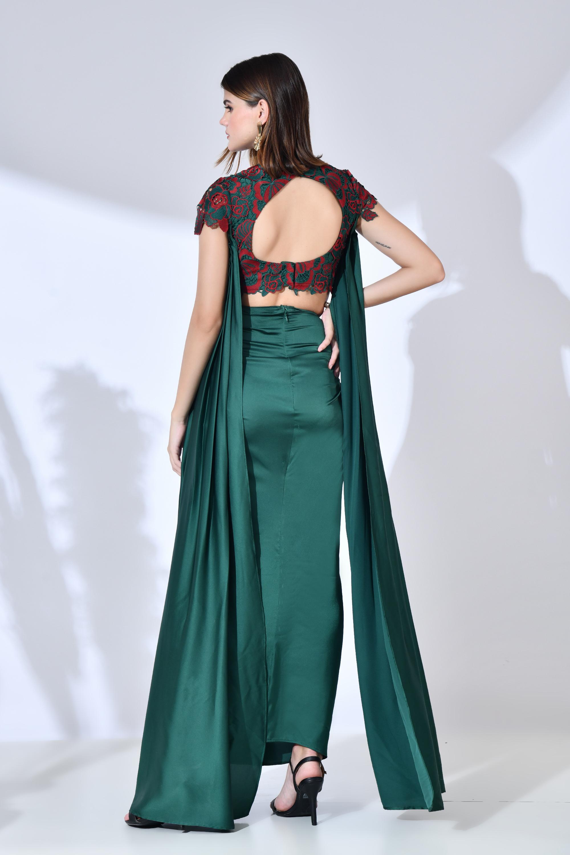 Flora Indo Western Set - Emerald Green