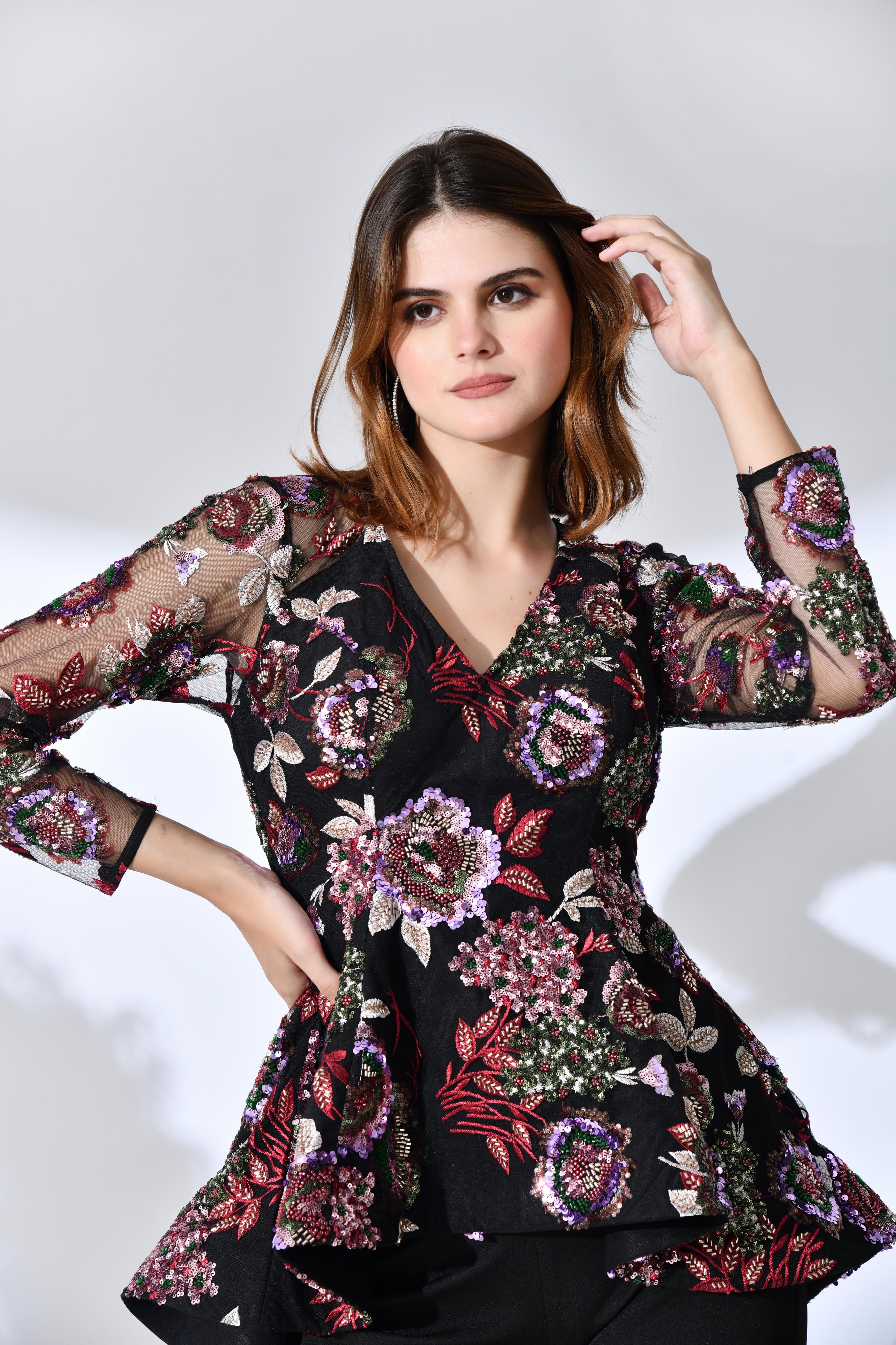 Peplum High-Low Set : Black