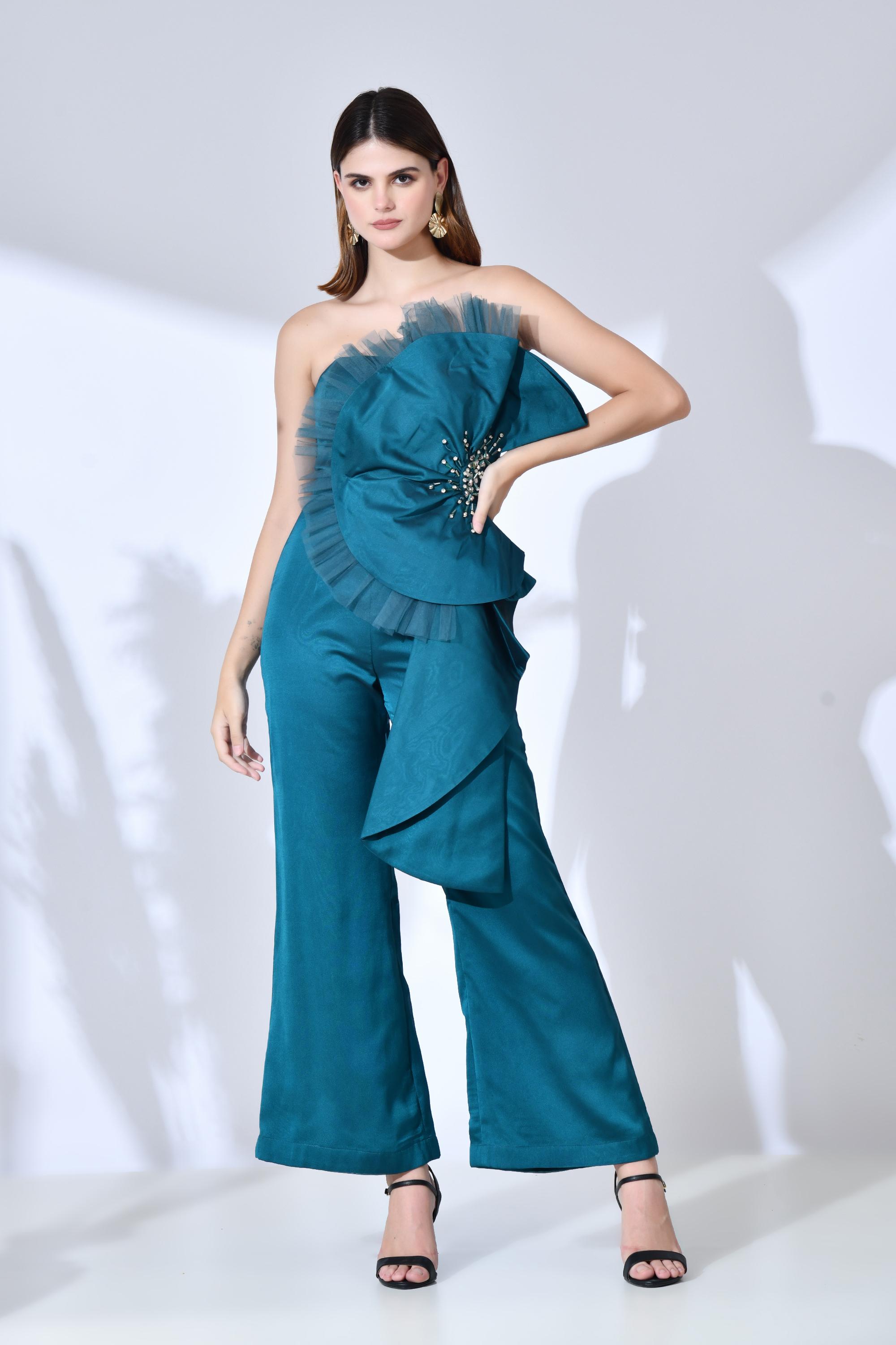 Bespoke-Statement Jumpsuit: Blue Turquoise