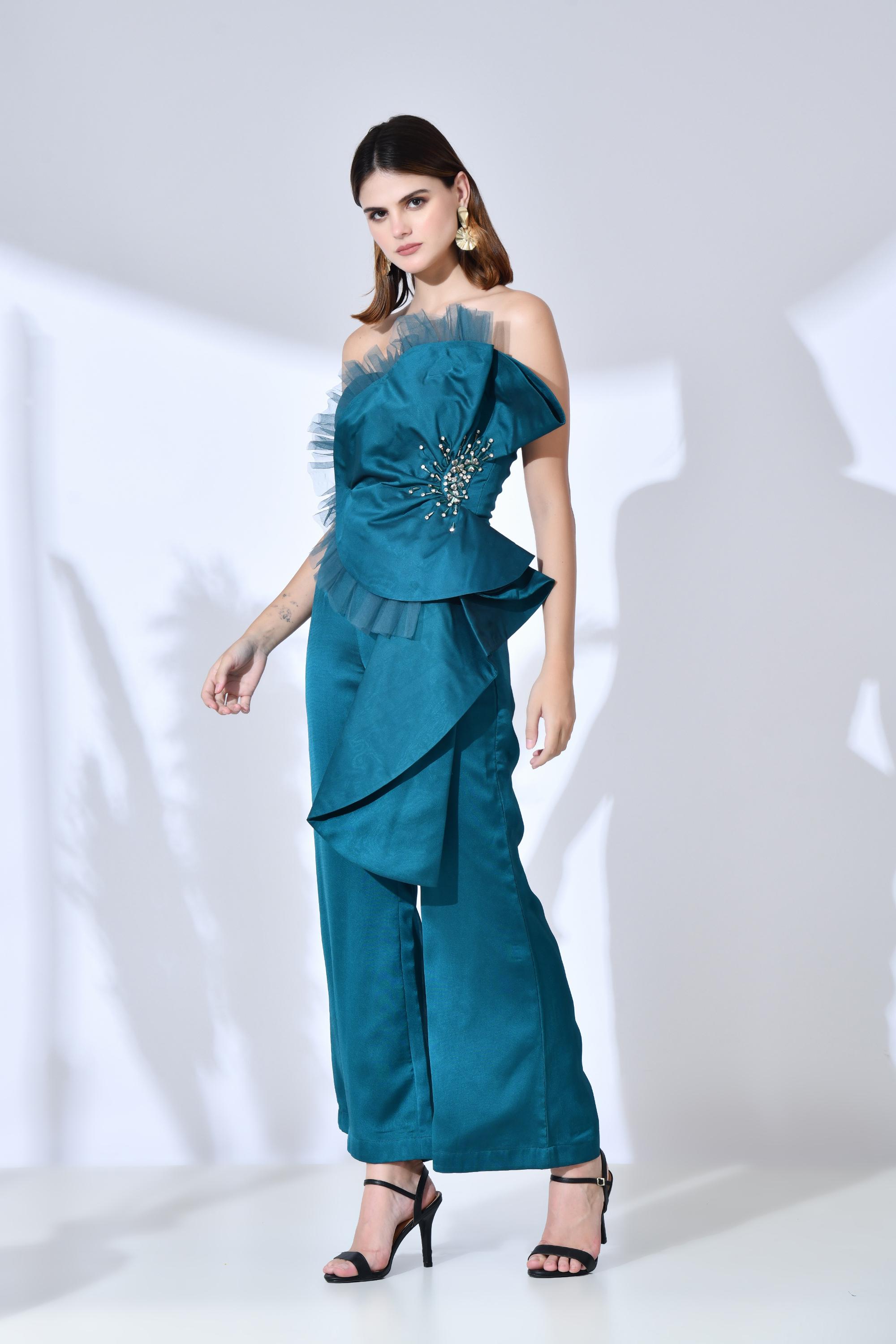 Bespoke-Statement Jumpsuit: Blue Turquoise