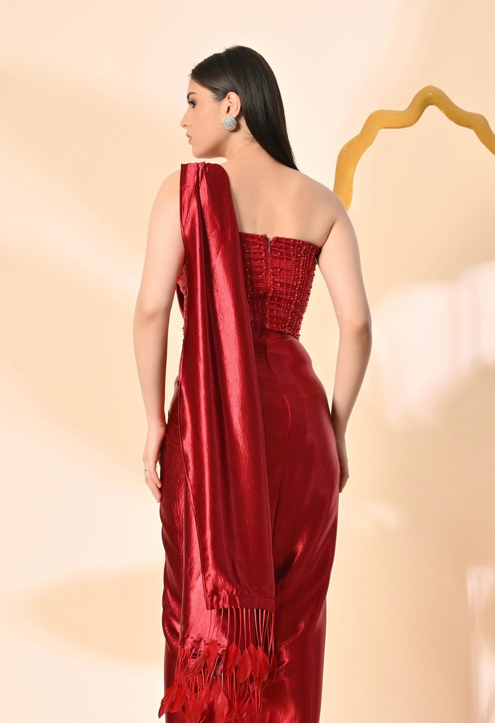 Draped One Piece Saree: Ruby Red