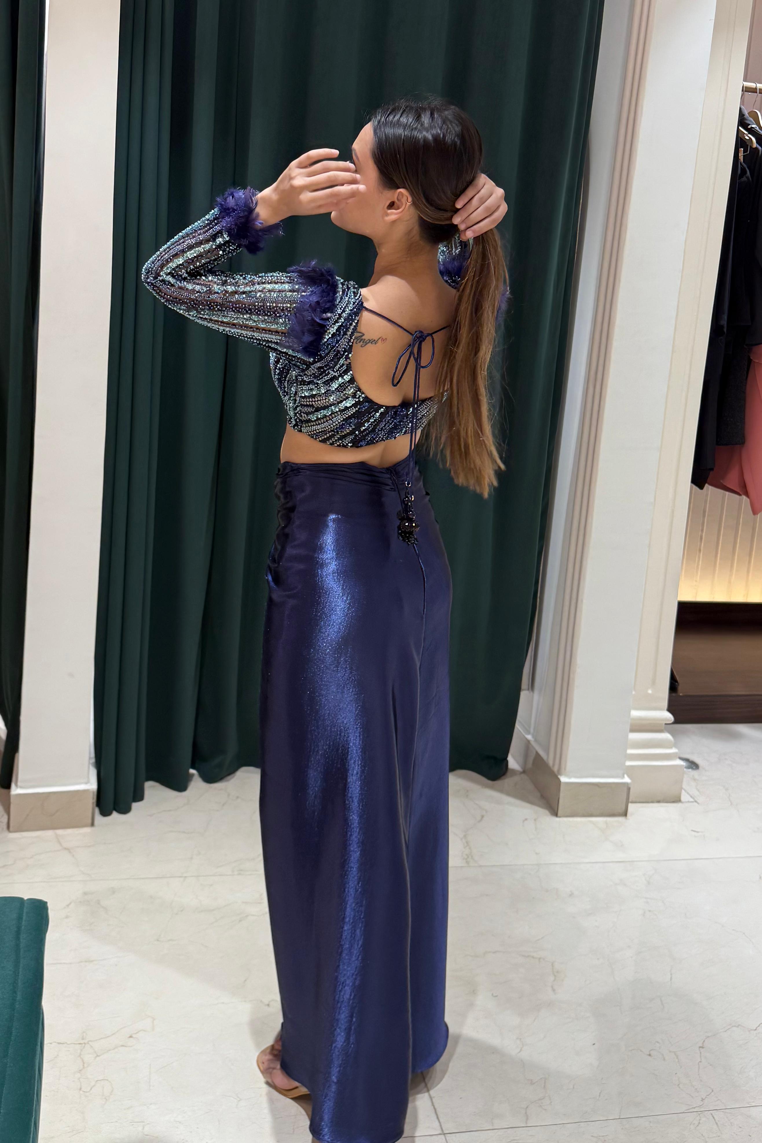 Embroidered Indo Western Set: Blue Elegance