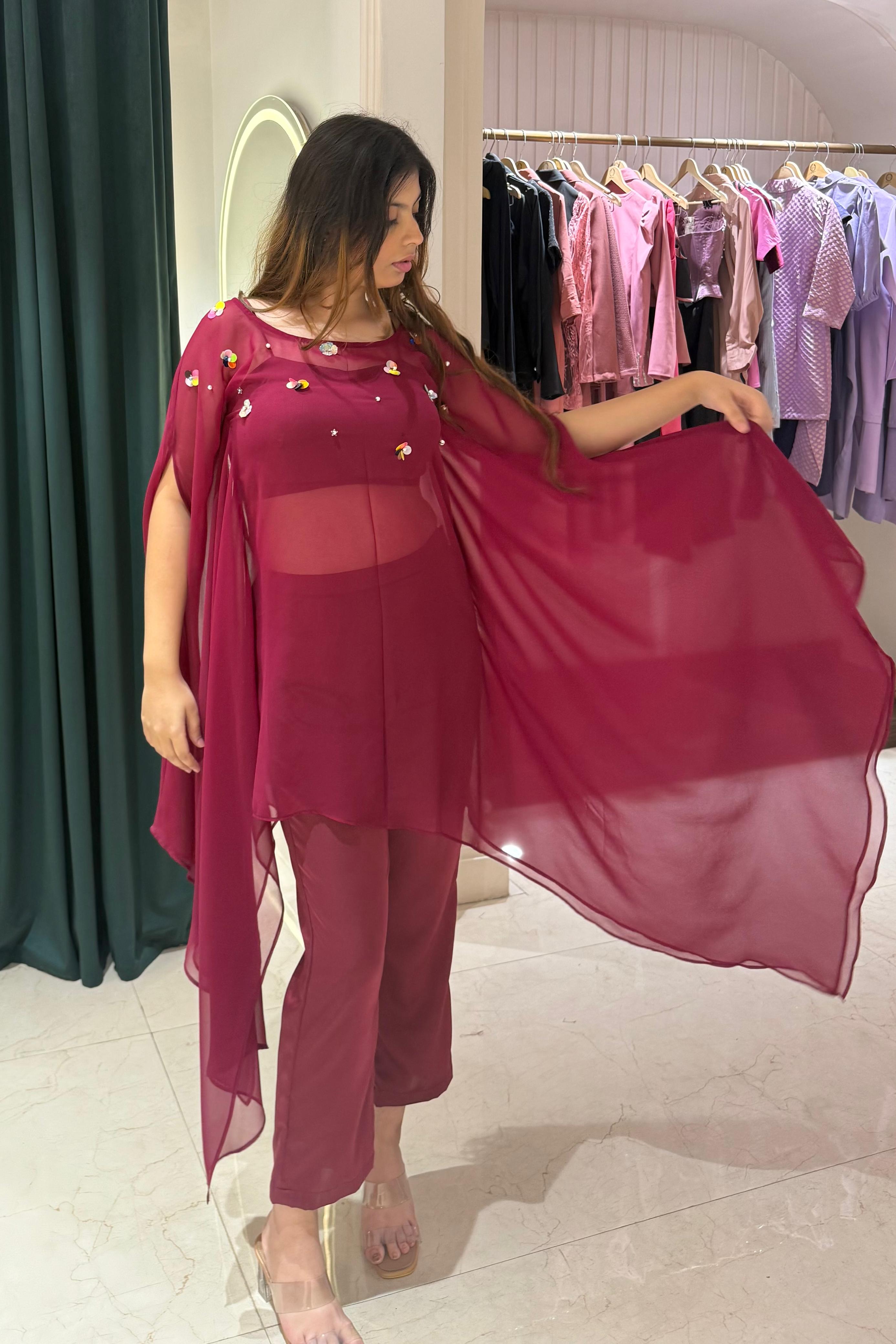 3 Piece Indo Western Set: Ruby Red