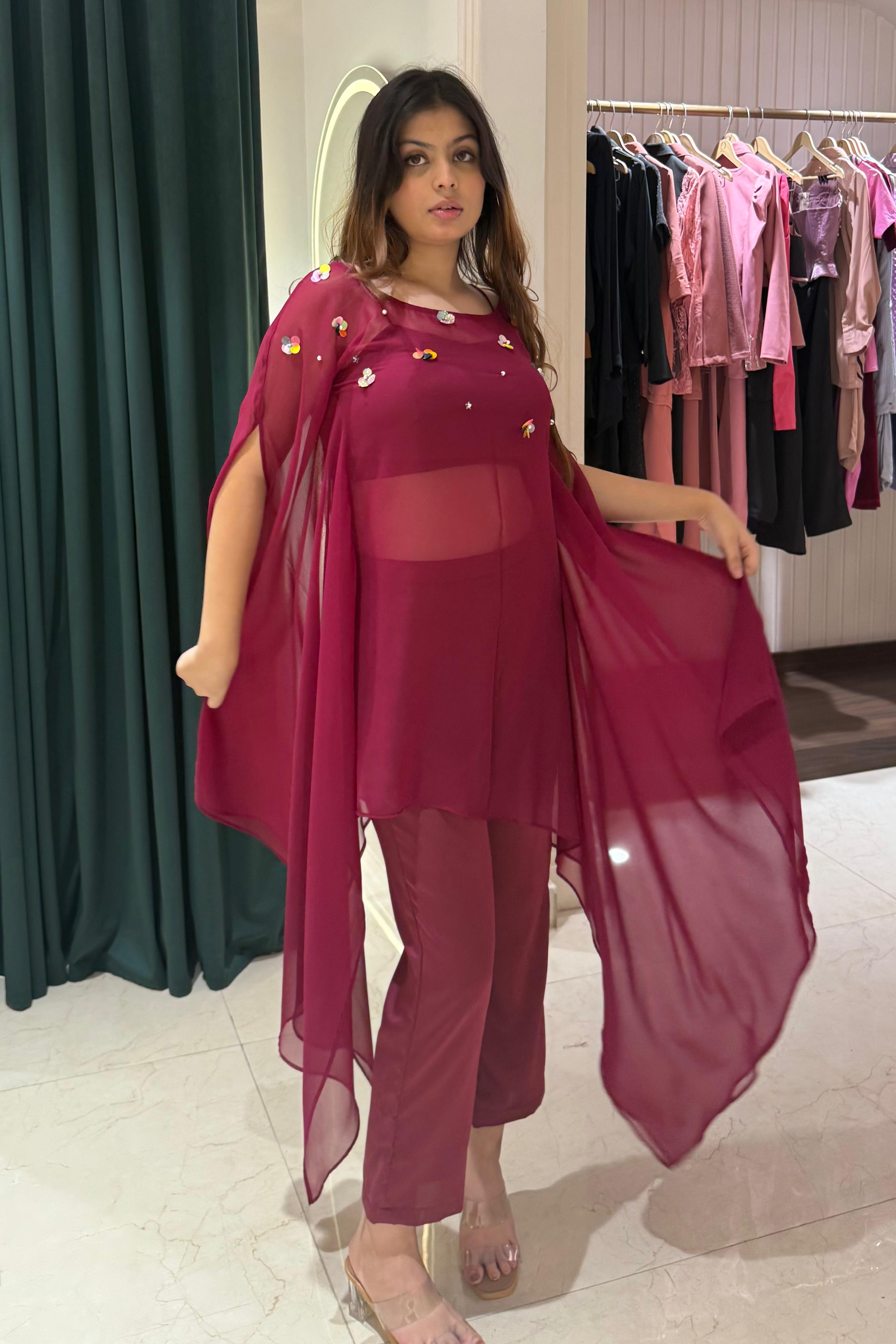 3 Piece Indo Western Set: Ruby Red