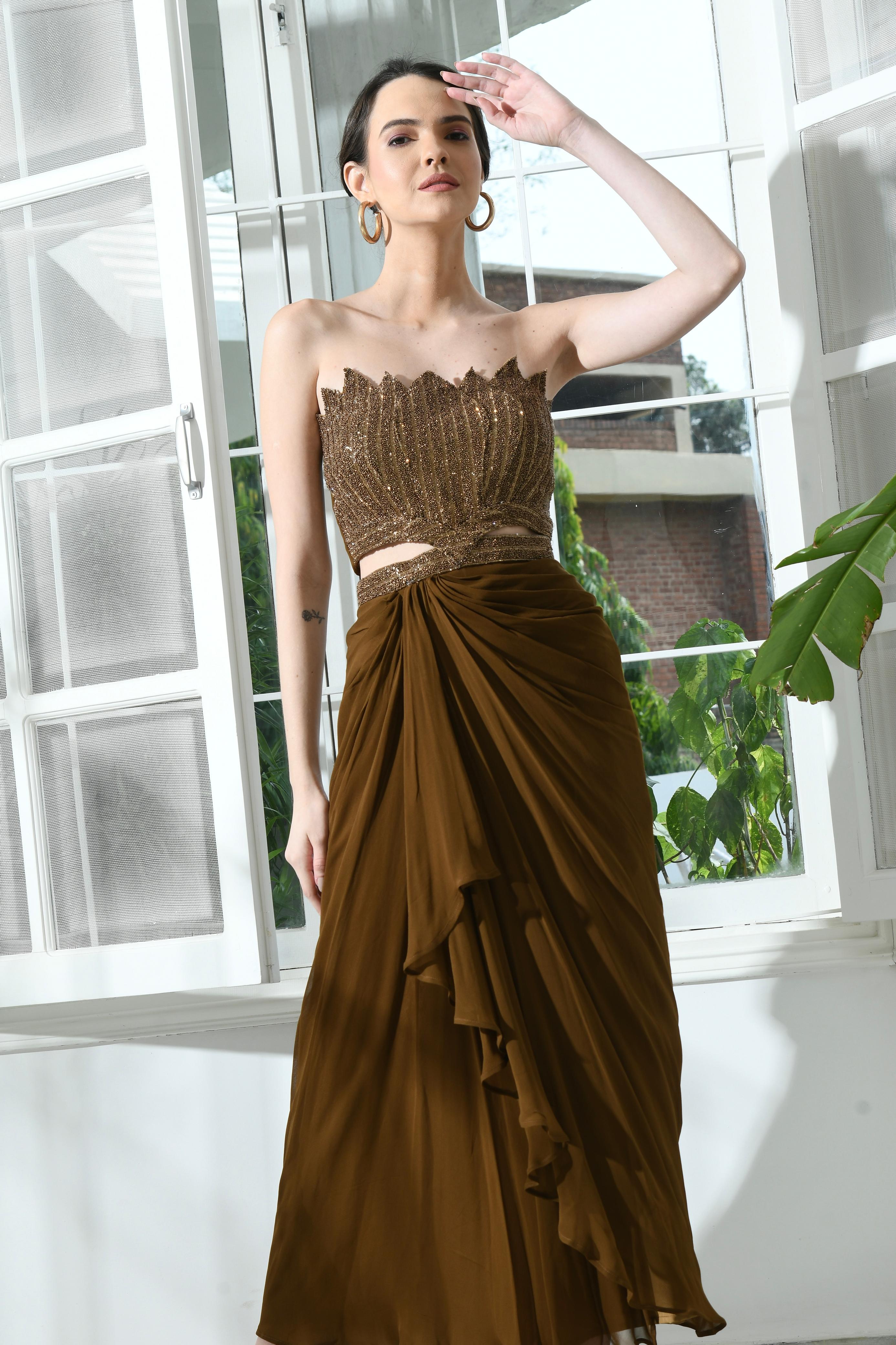 Celestial Indo Western Gown: Mystic Copper