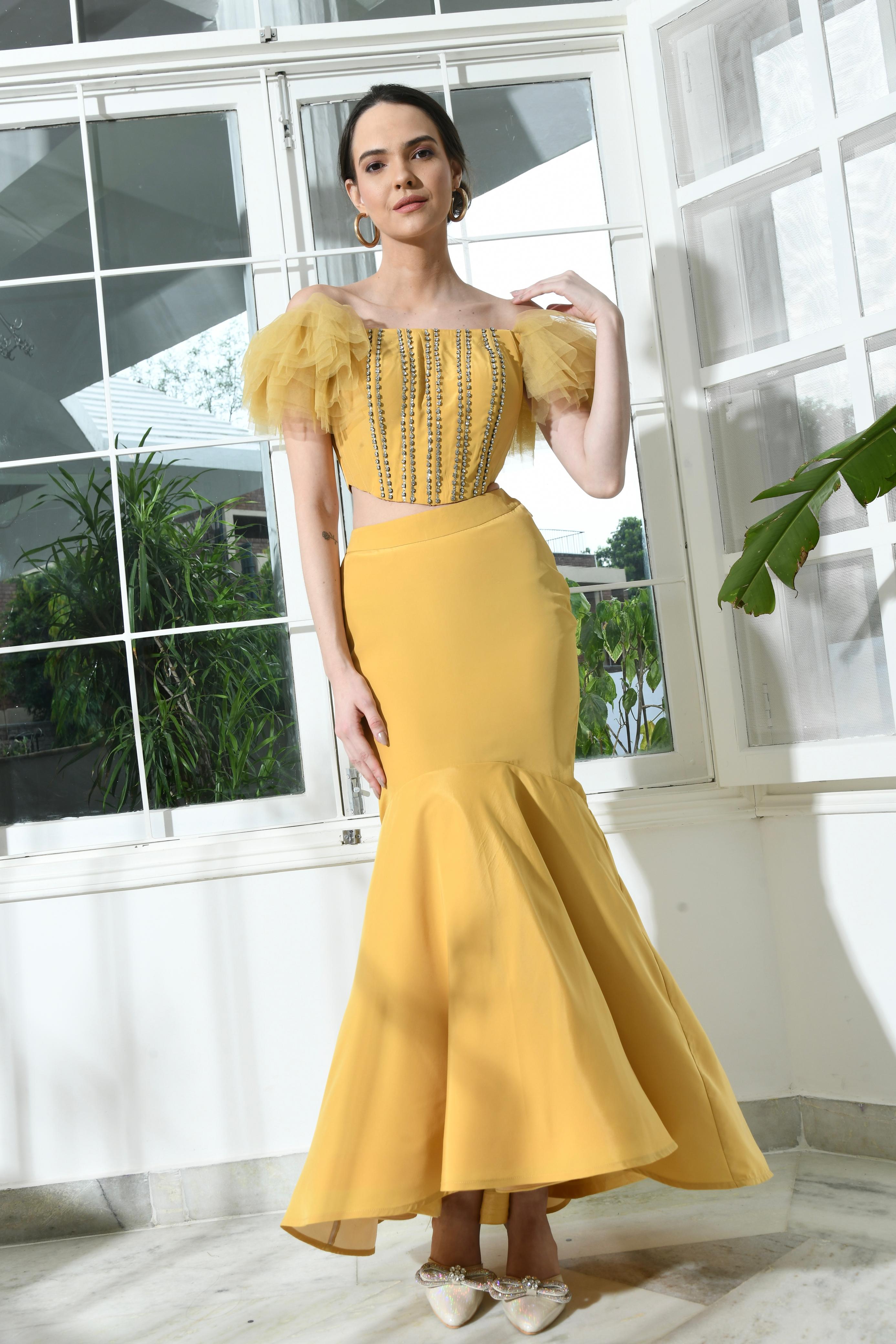 Fishcut & Ruffled Lehenga Set - Yellow Blossom