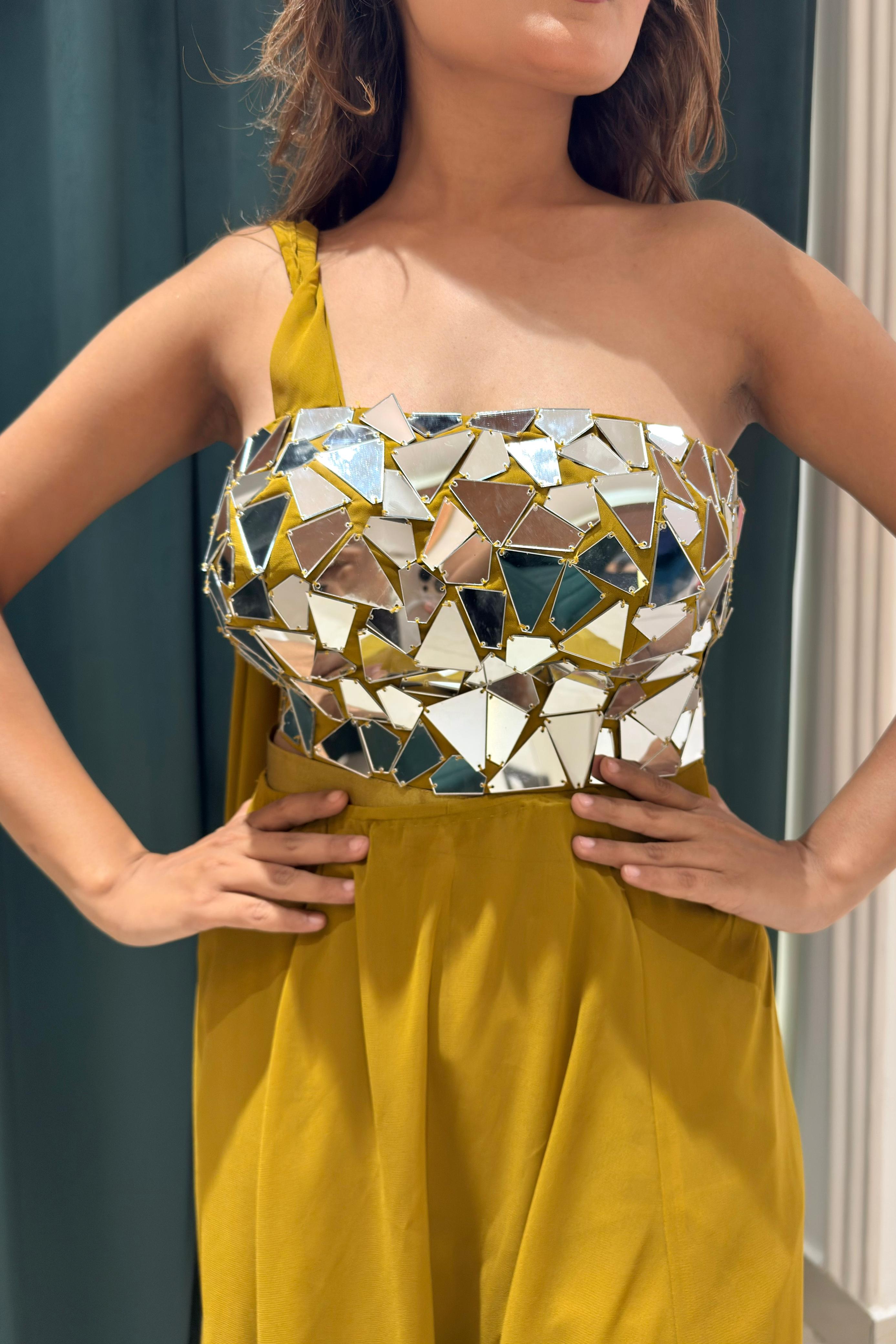 Shards Embellished Indo Western Set - Mustard Haze