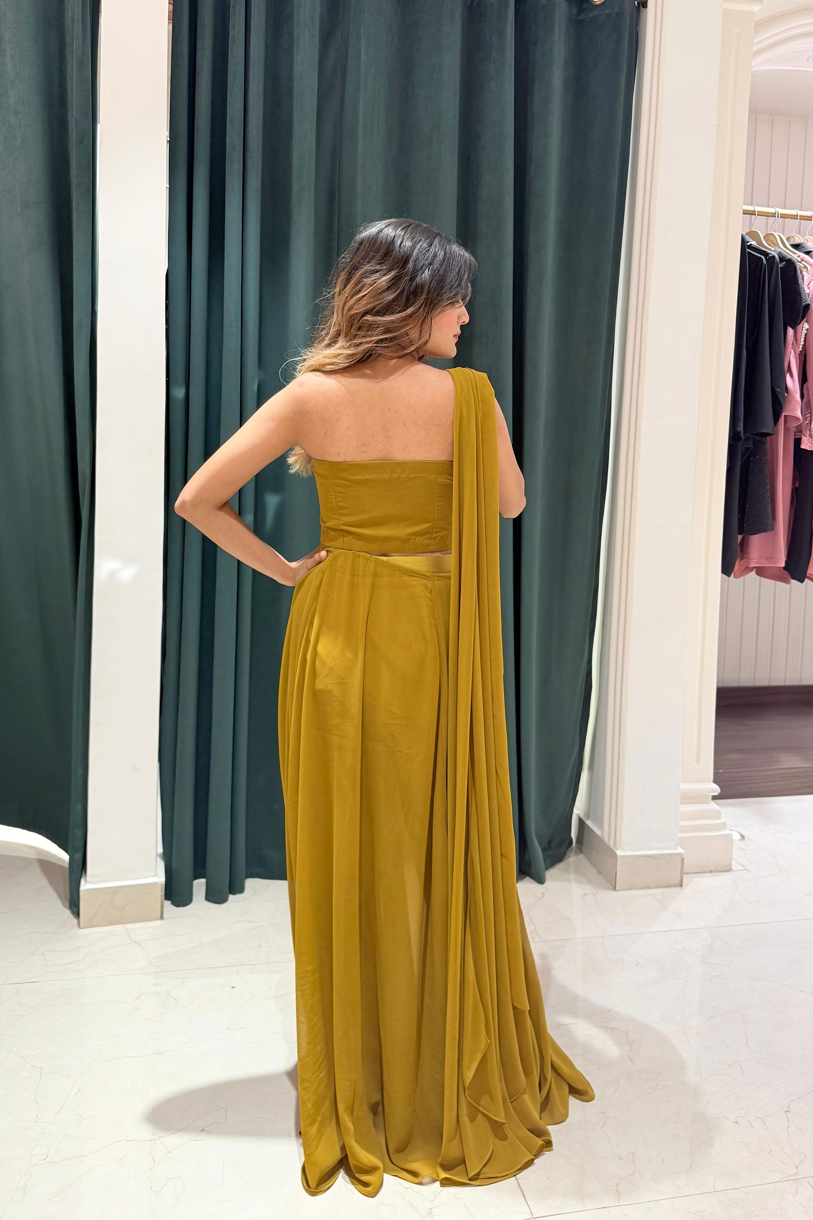 Shards Embellished Indo Western Set - Mustard Haze