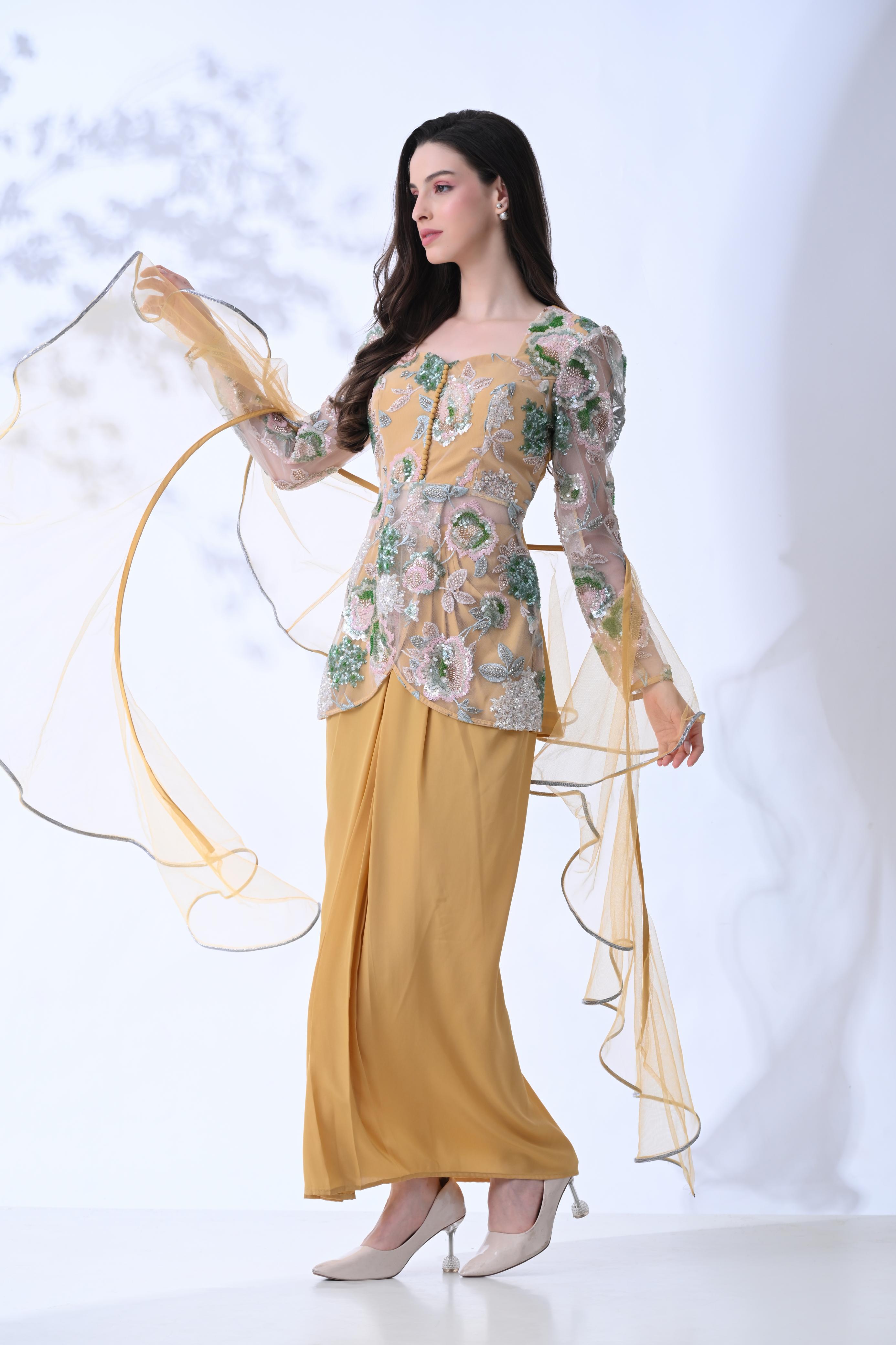 Embellished 3-Piece Indo Western Set - Signature Mustard