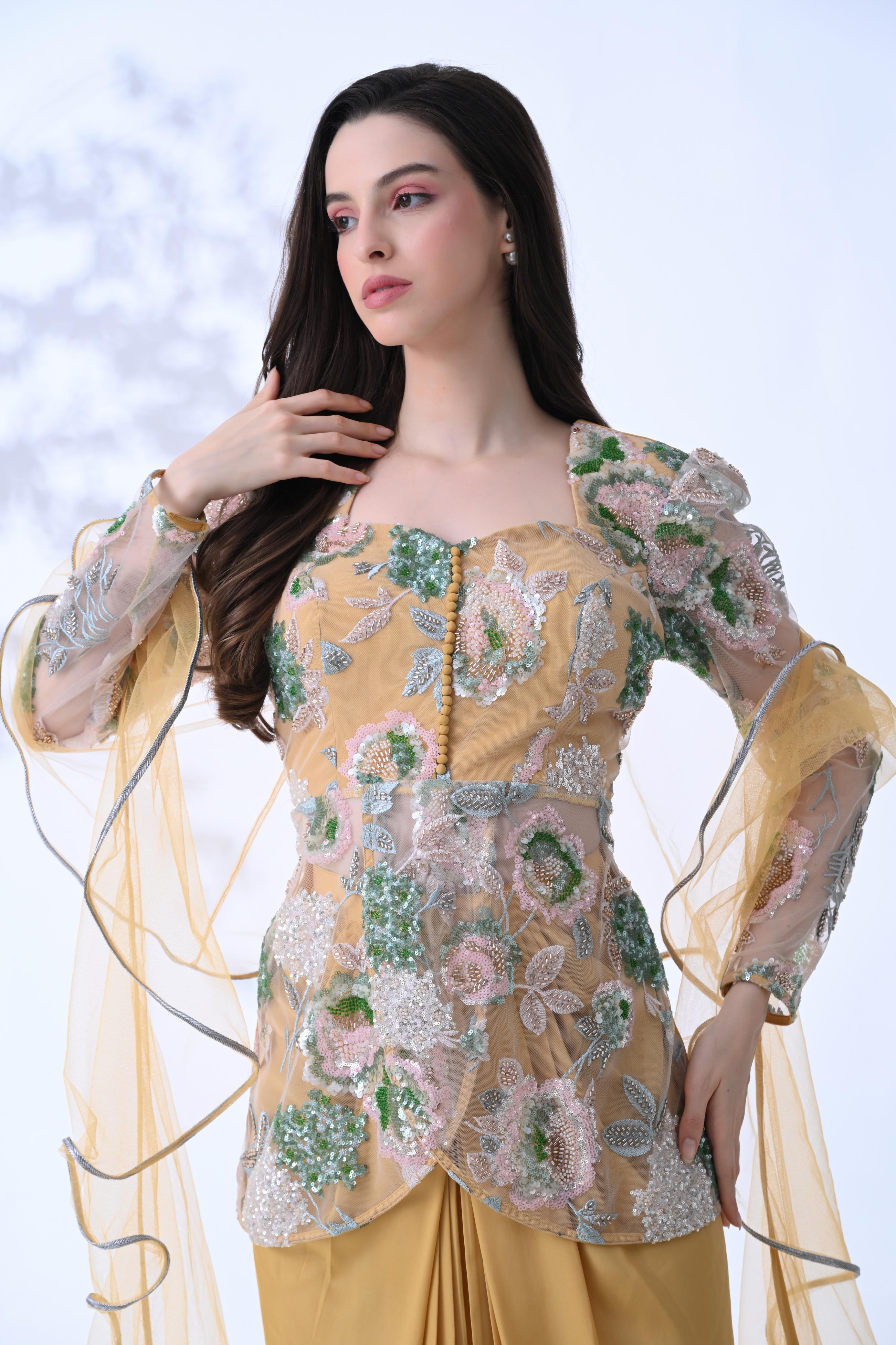 Embellished 3-Piece Indo Western Set - Signature Mustard