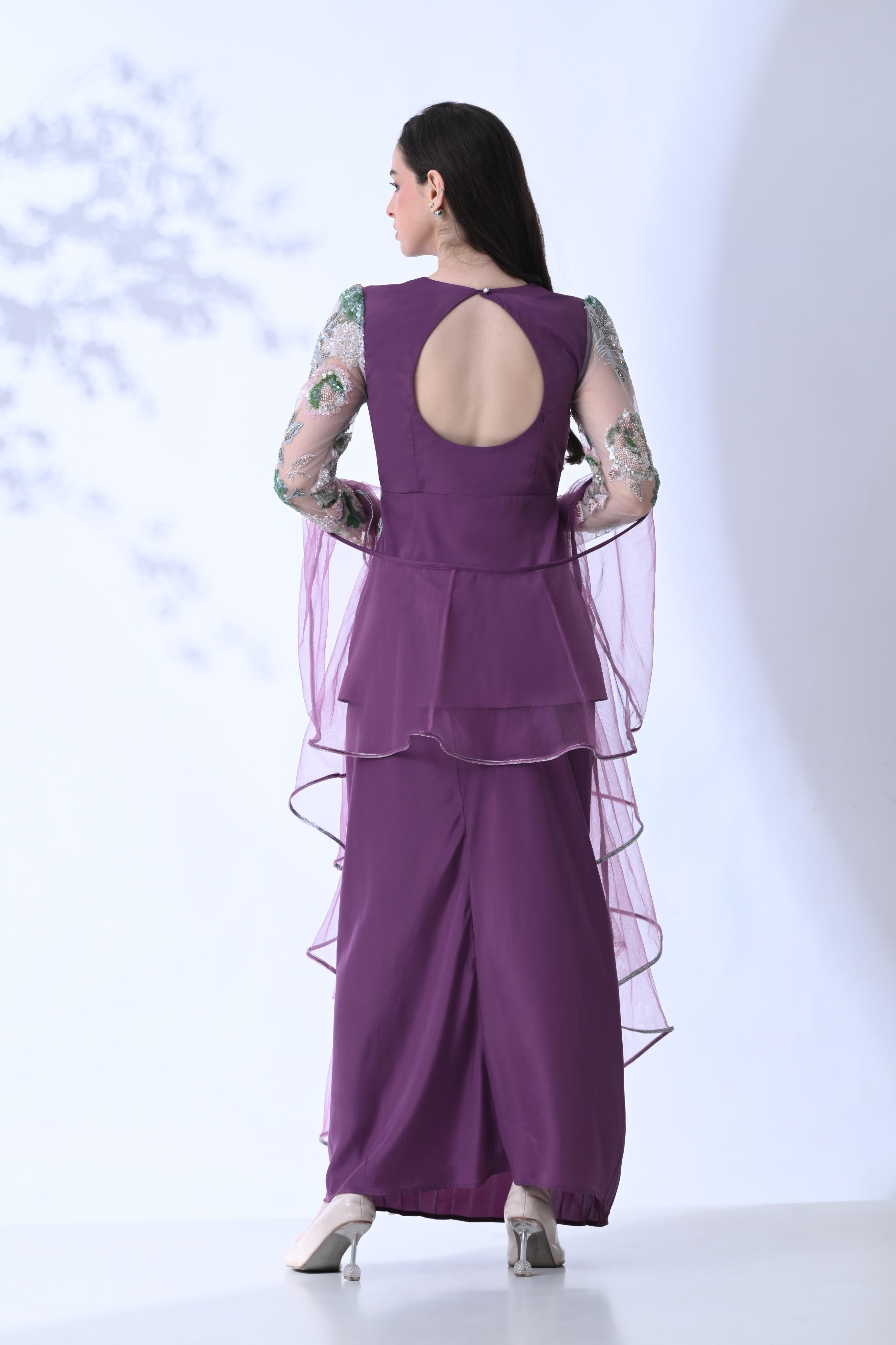 Embellished 3-Piece Indo Western Set - Signature Plum