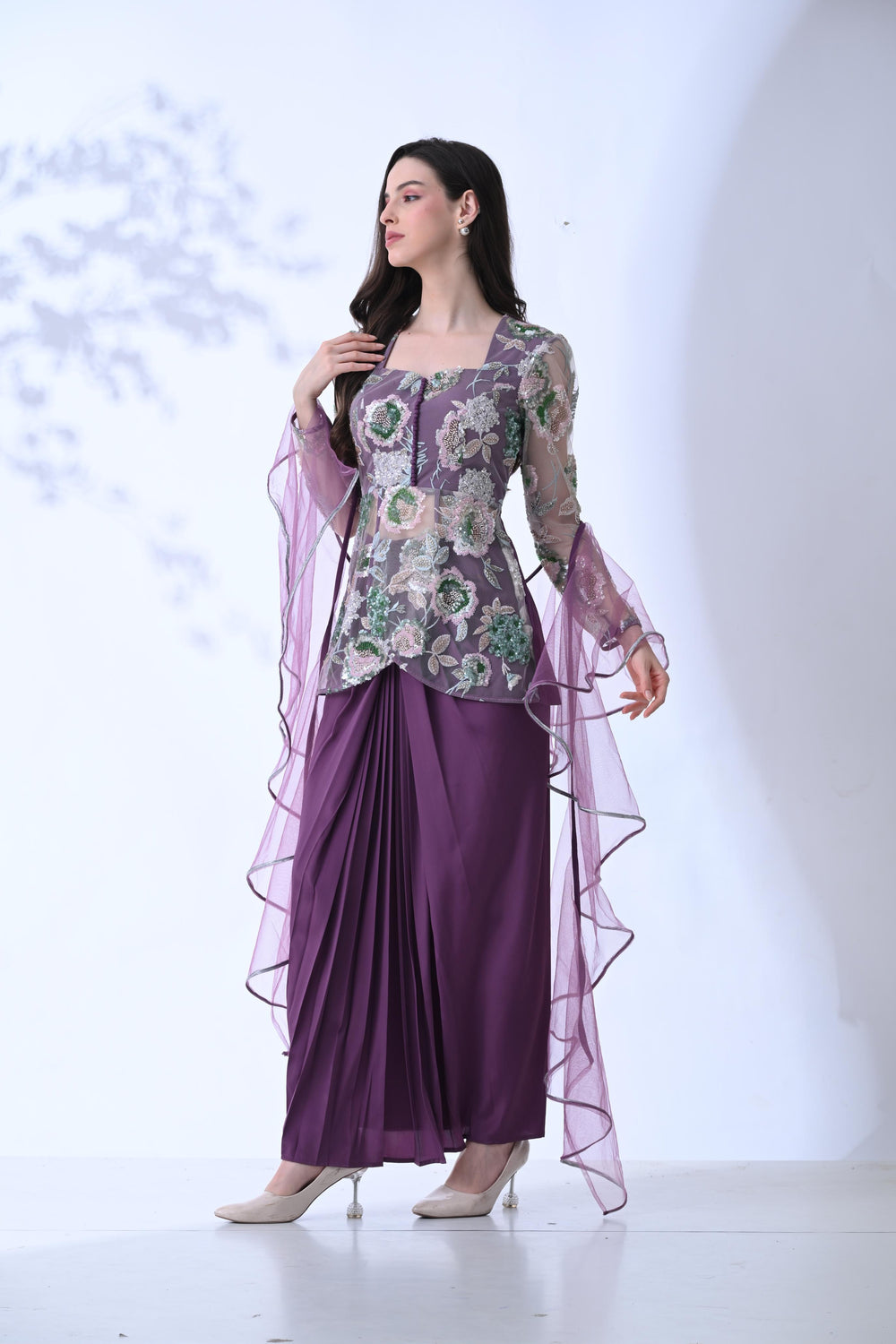 Embellished 3-Piece Indo Western Set - Signature Plum