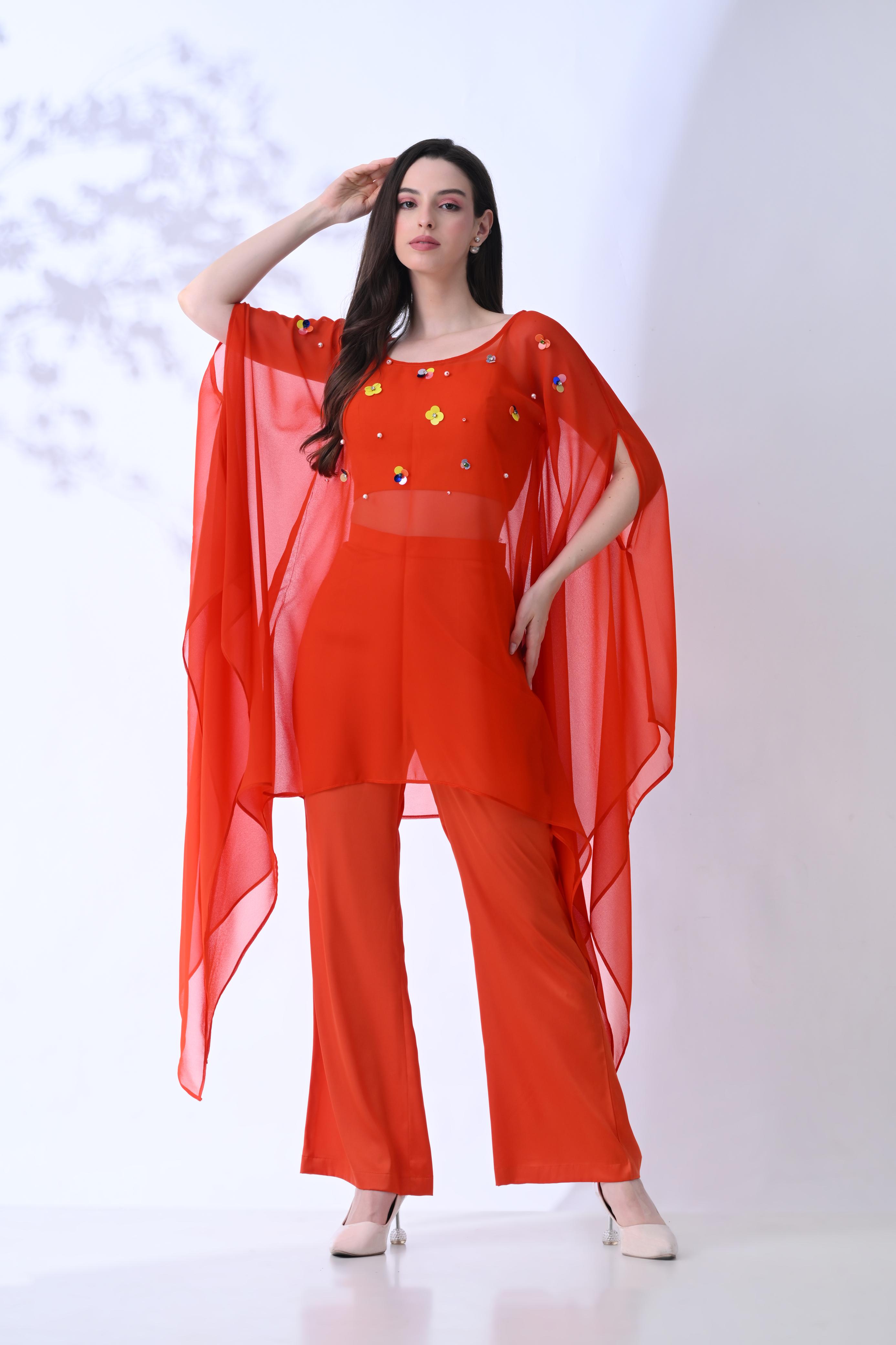 3 Piece Indo Western Set: Deep Orange