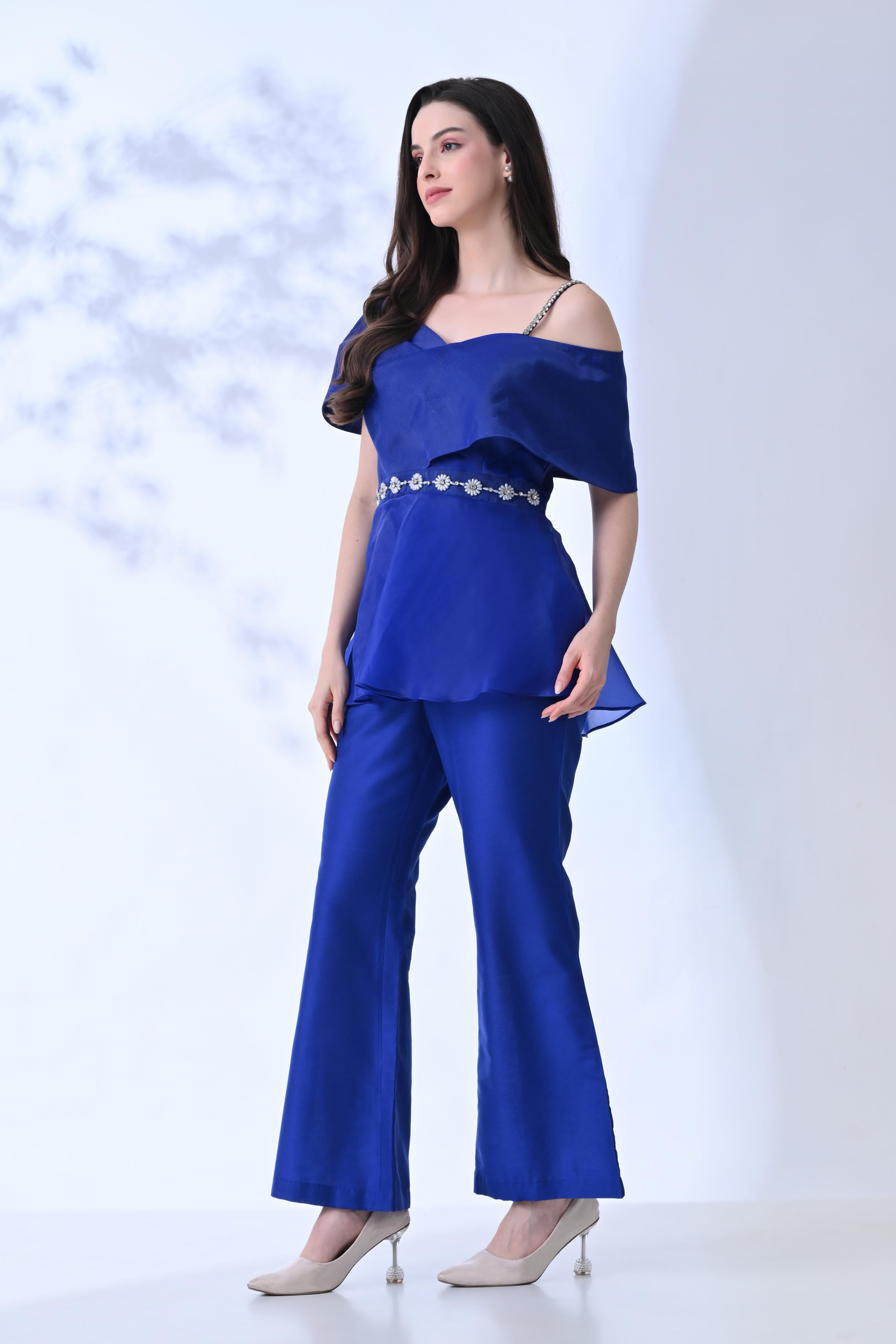 Off Shoulder Co-Ord Set: Indigo Blue