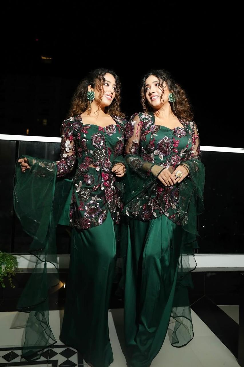 CHINKI MINKI in Embellished 3-Piece Indo Western Set - Signature Green