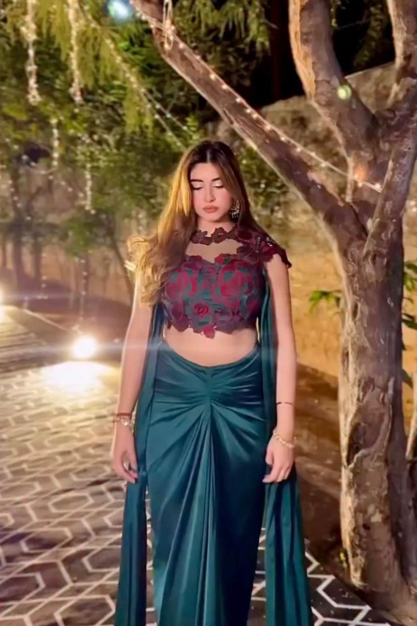 CHAHAT TANDON in Flora Indo Western Set - Emerald Green