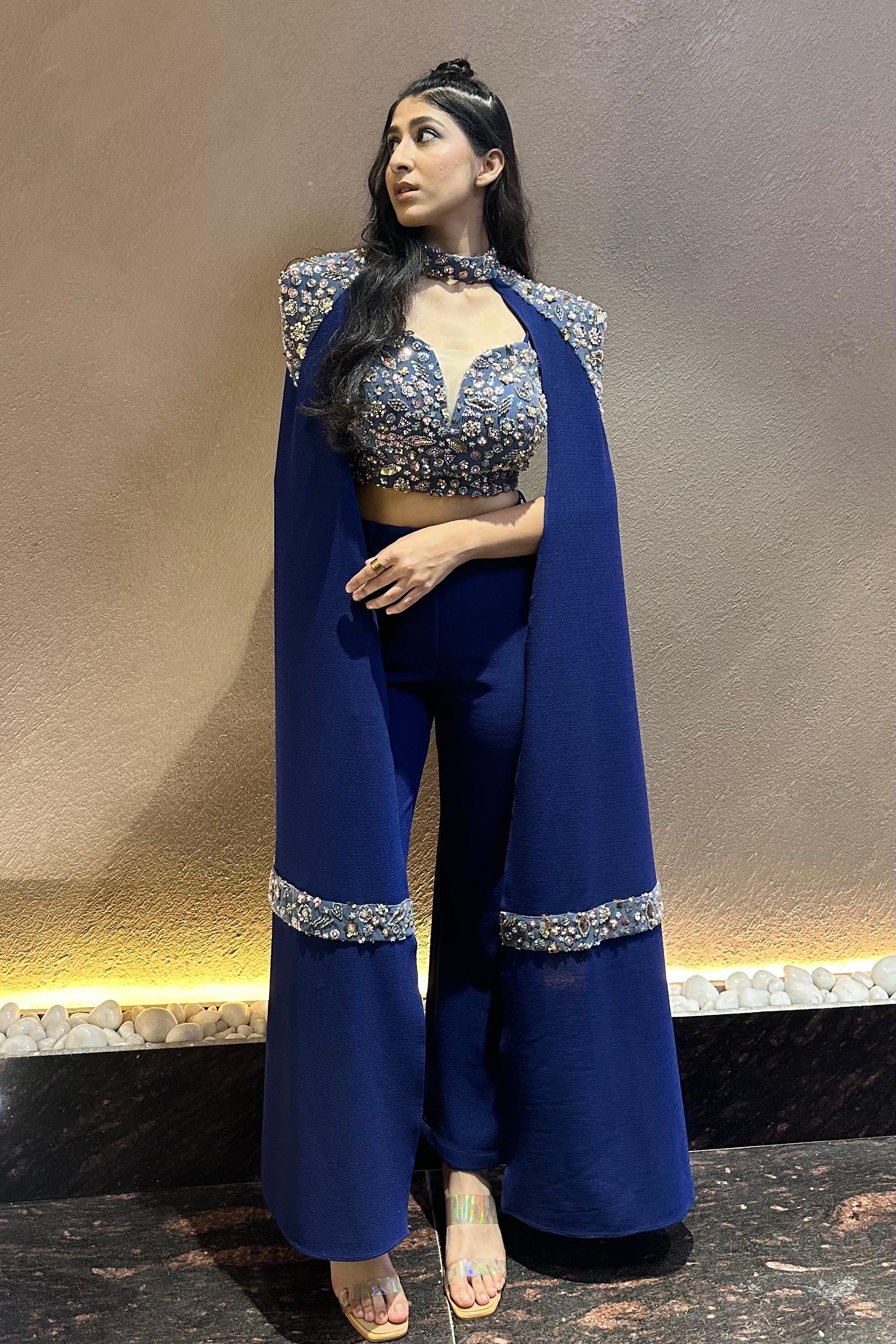 Bespoke 3 Piece Indo Western Set: Deep Blue