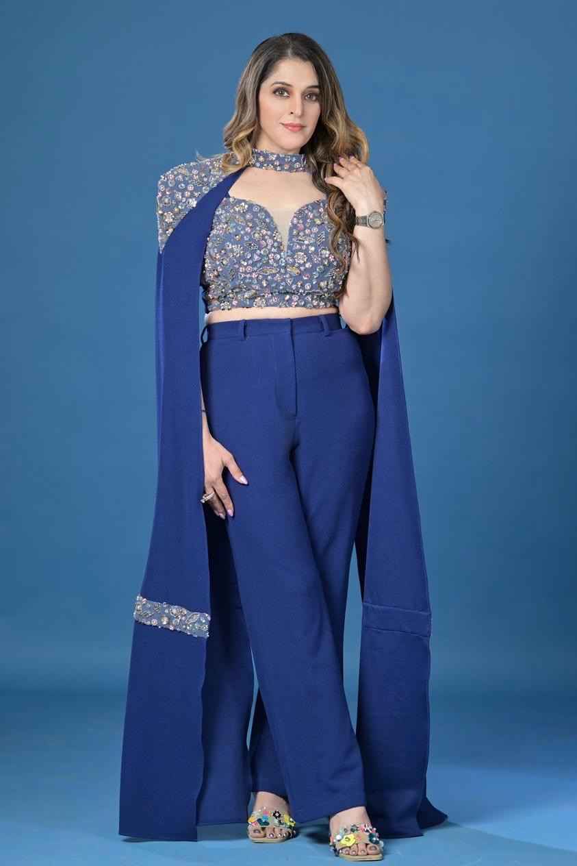Bespoke 3 Piece Indo Western Set: Deep Blue