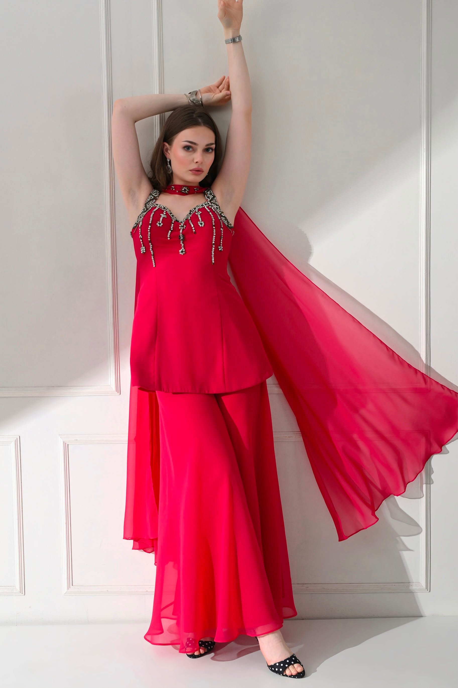 Cerise Crystal-Handwork 3-Piece Indo-Western Set – catalogue view 3