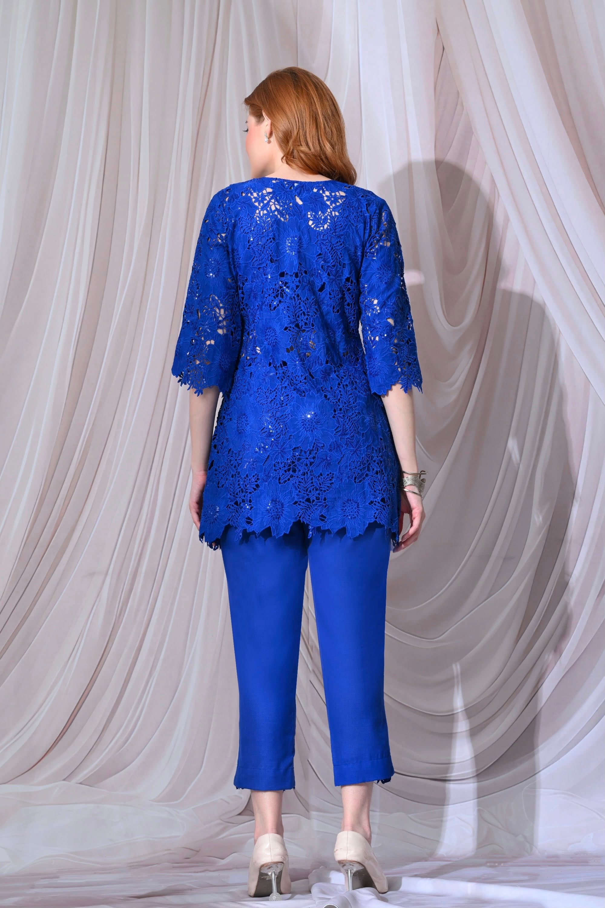 Cobalt Blue Cutwork Indo-Western Trouser Set – catalogue view 6