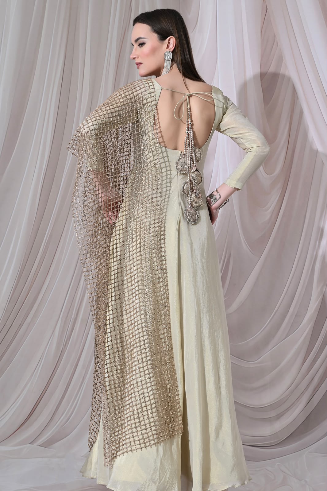 Ivory Gilded Tissue-Organza Drape Suit Set – catalogue view 5