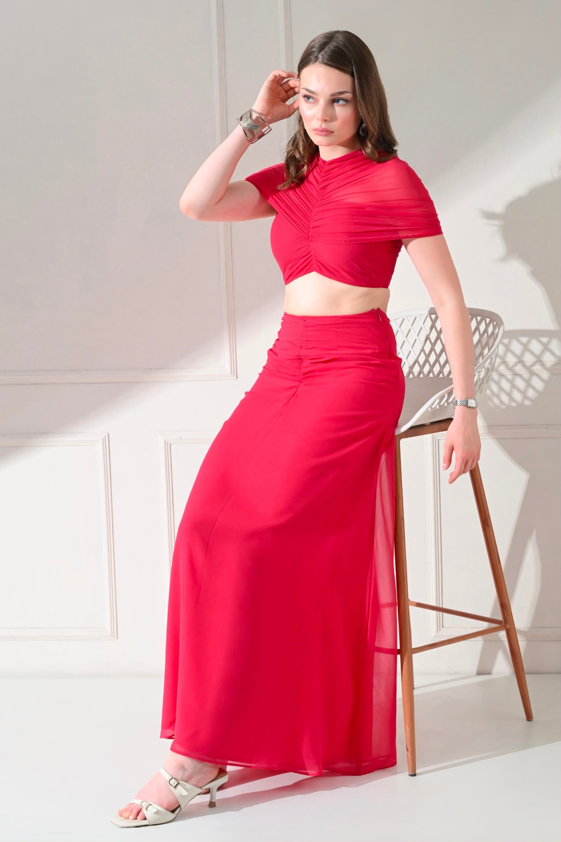 Raspberry Ruched Georgette Co-ord Set – catalogue view 7