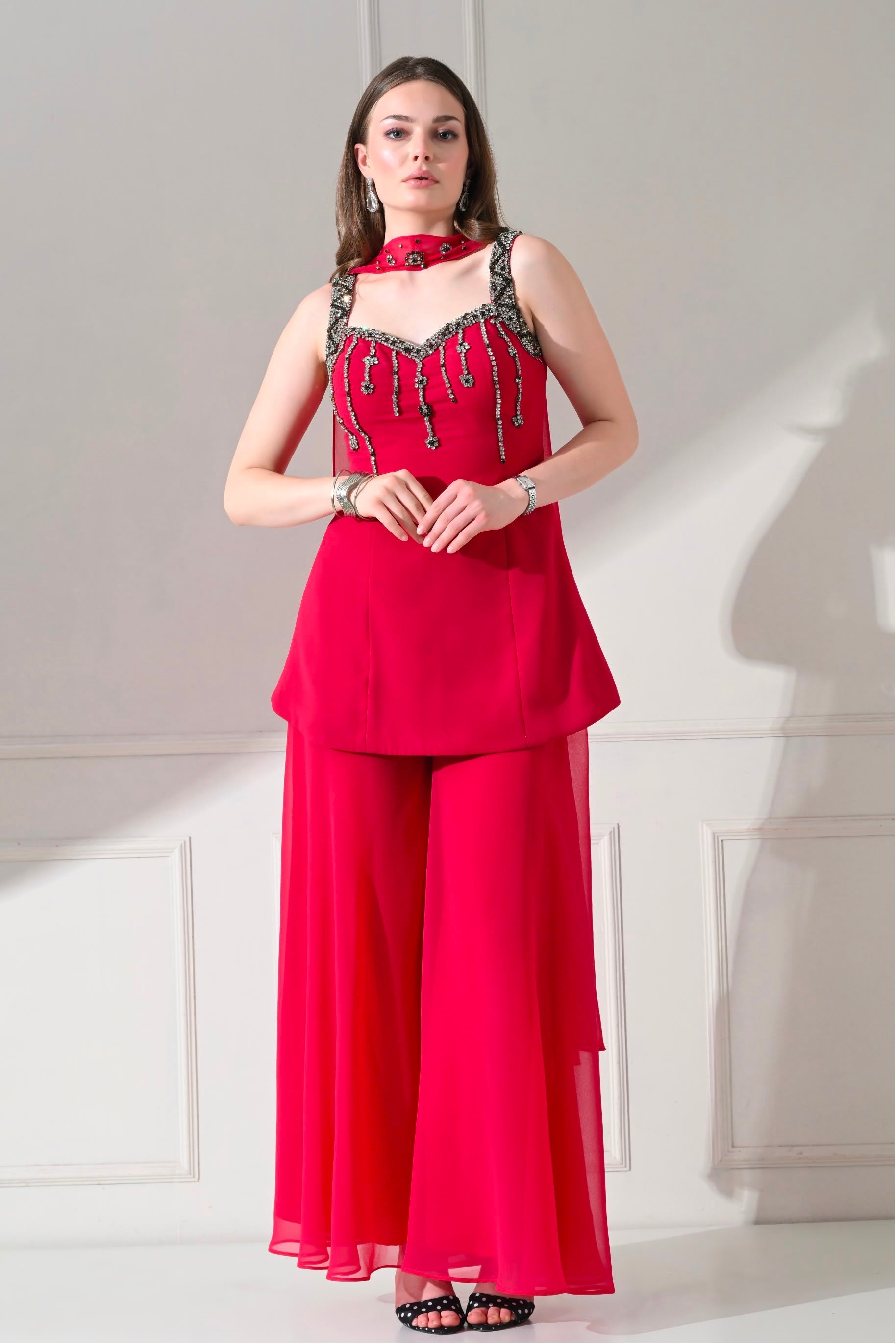 Cerise Crystal-Handwork 3-Piece Indo-Western Set – catalogue view 2