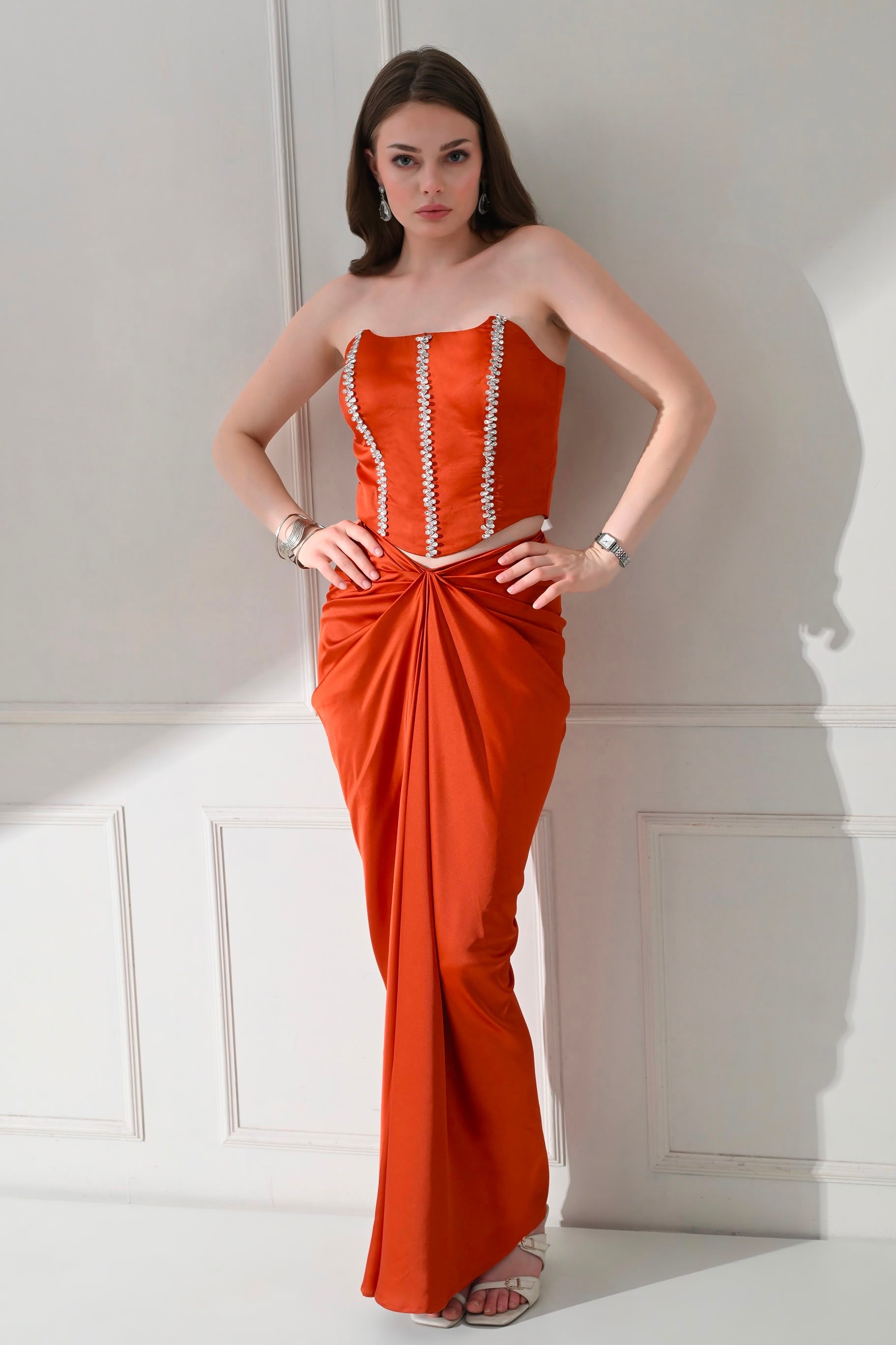 Rust Orange Crystal Corset Drape Set – catalogue view 2