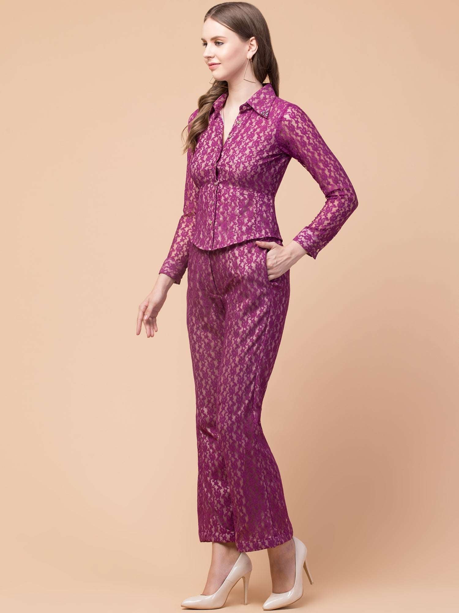 Wine Lace Co-ord Set - wishdrobe